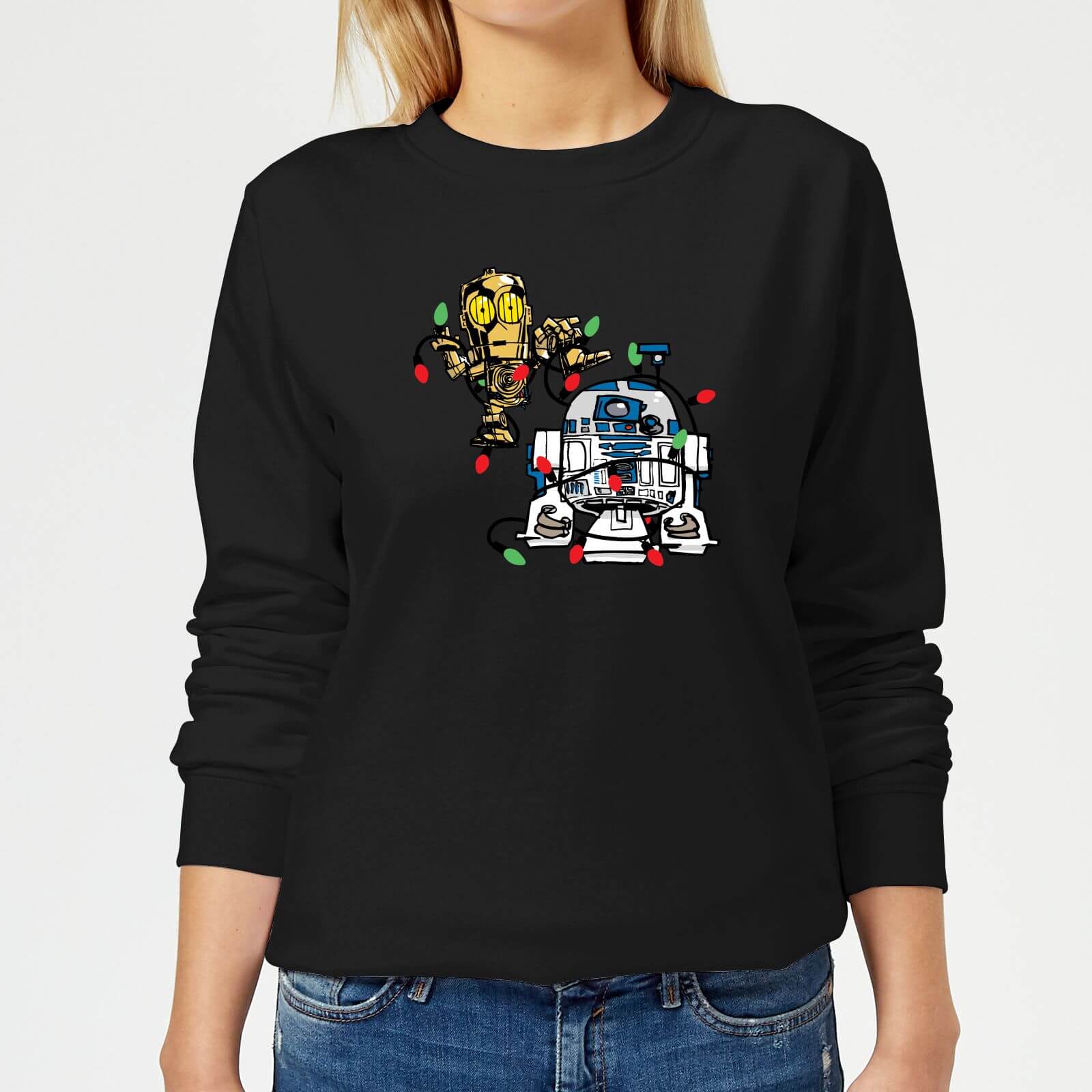 Star Wars Tangled Fairy Lights Droids Women's Christmas Sweatshirt - Black - XS - Black