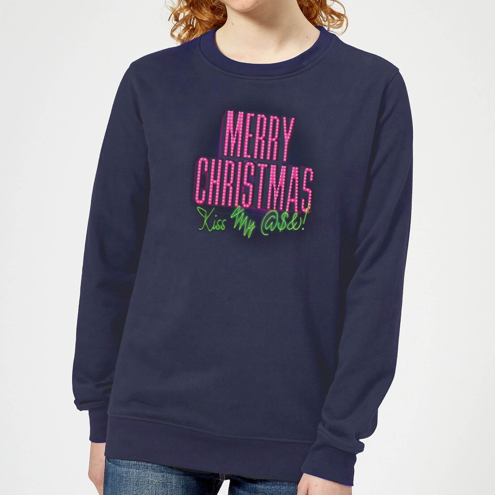 National Lampoon Merry Christmas (Kiss My @$$) Women's Christmas Sweatshirt - Navy - XS - Navy