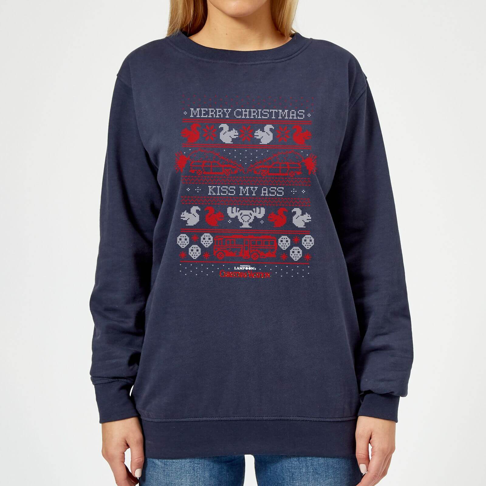 National Lampoon Merry Christmas Knit Women's Christmas Sweatshirt - Navy - XS - Navy