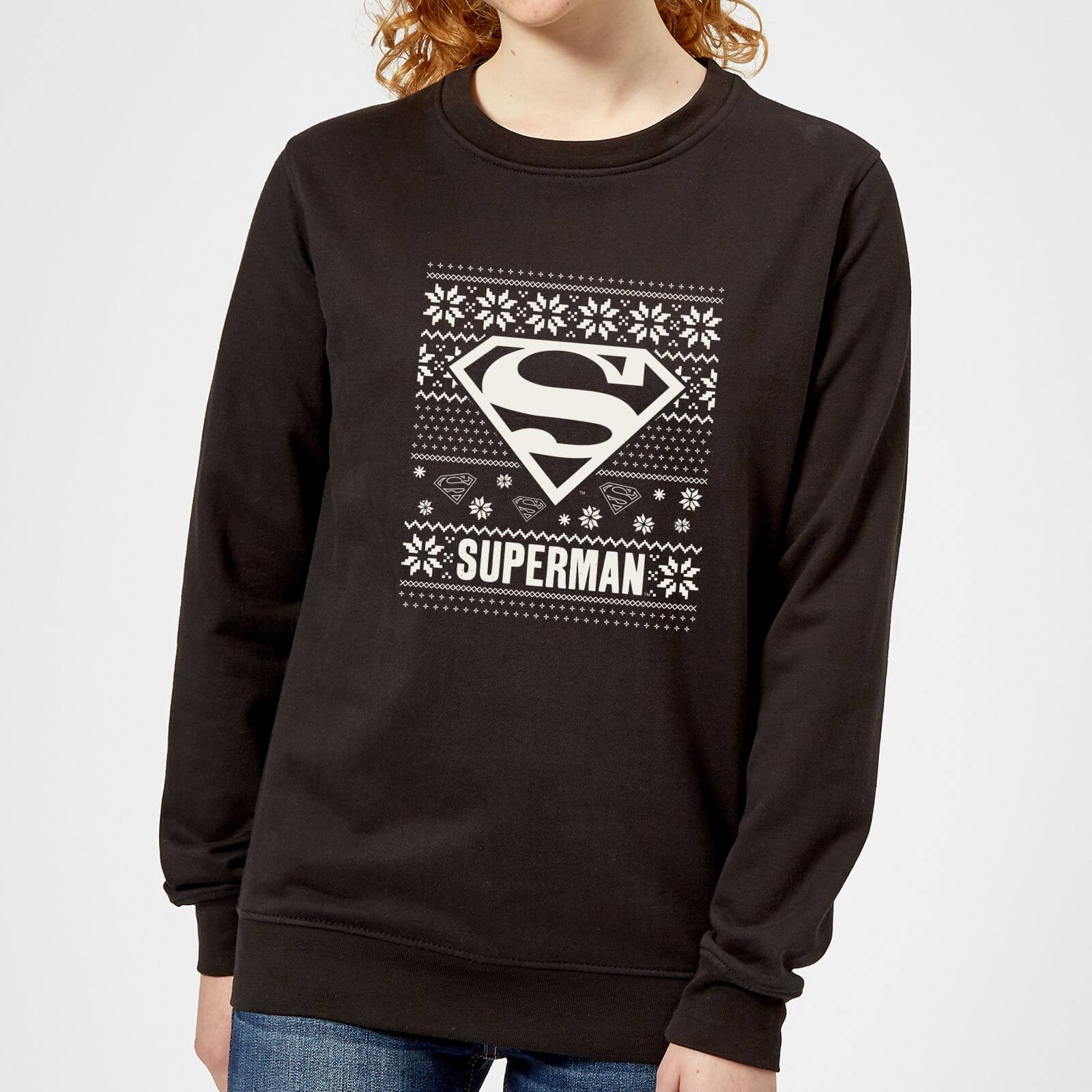 DC Superman Knit Pattern Women's Christmas Jumper - Black - L - Black