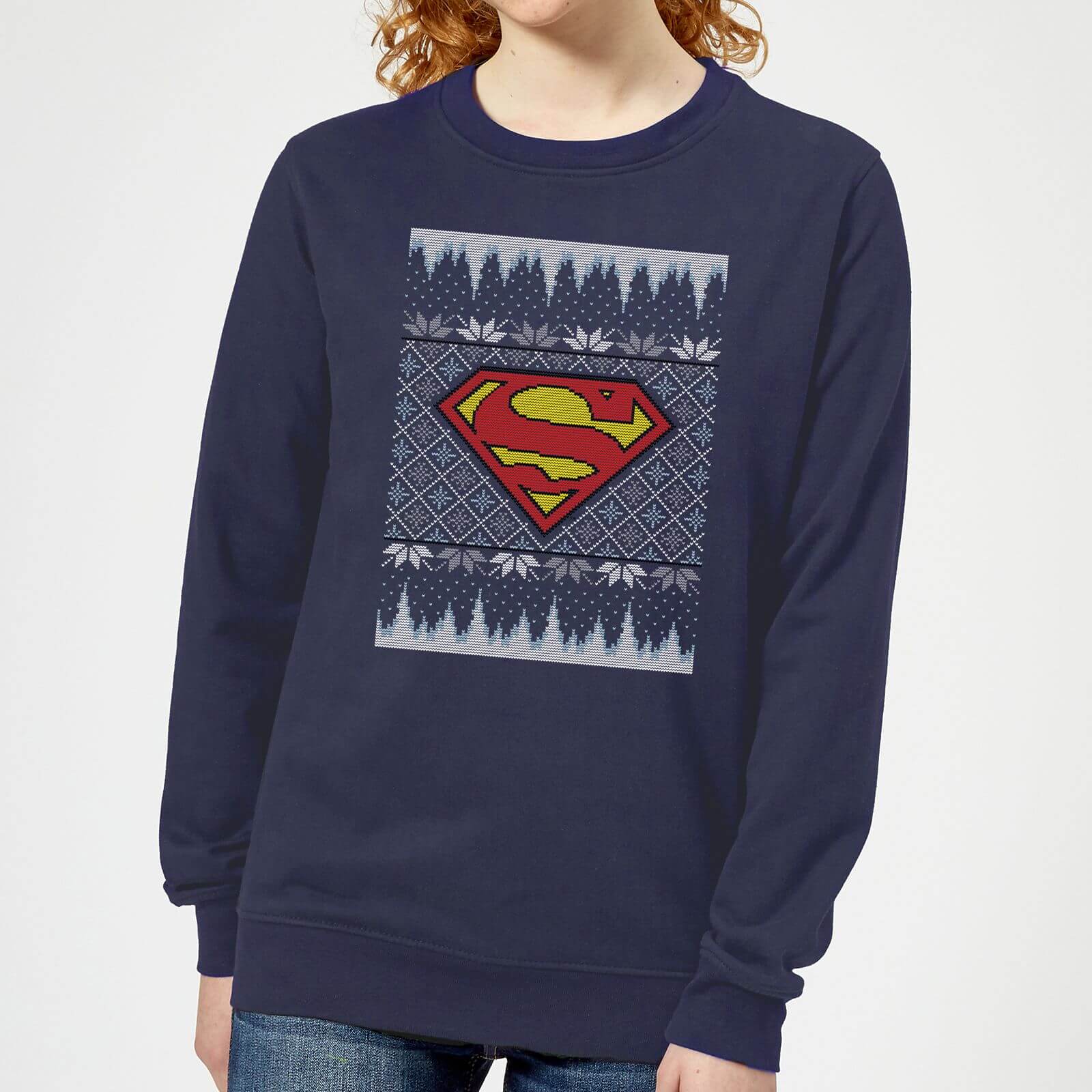 DC Superman Knit Women's Christmas Sweatshirt - Navy - XS - Navy
