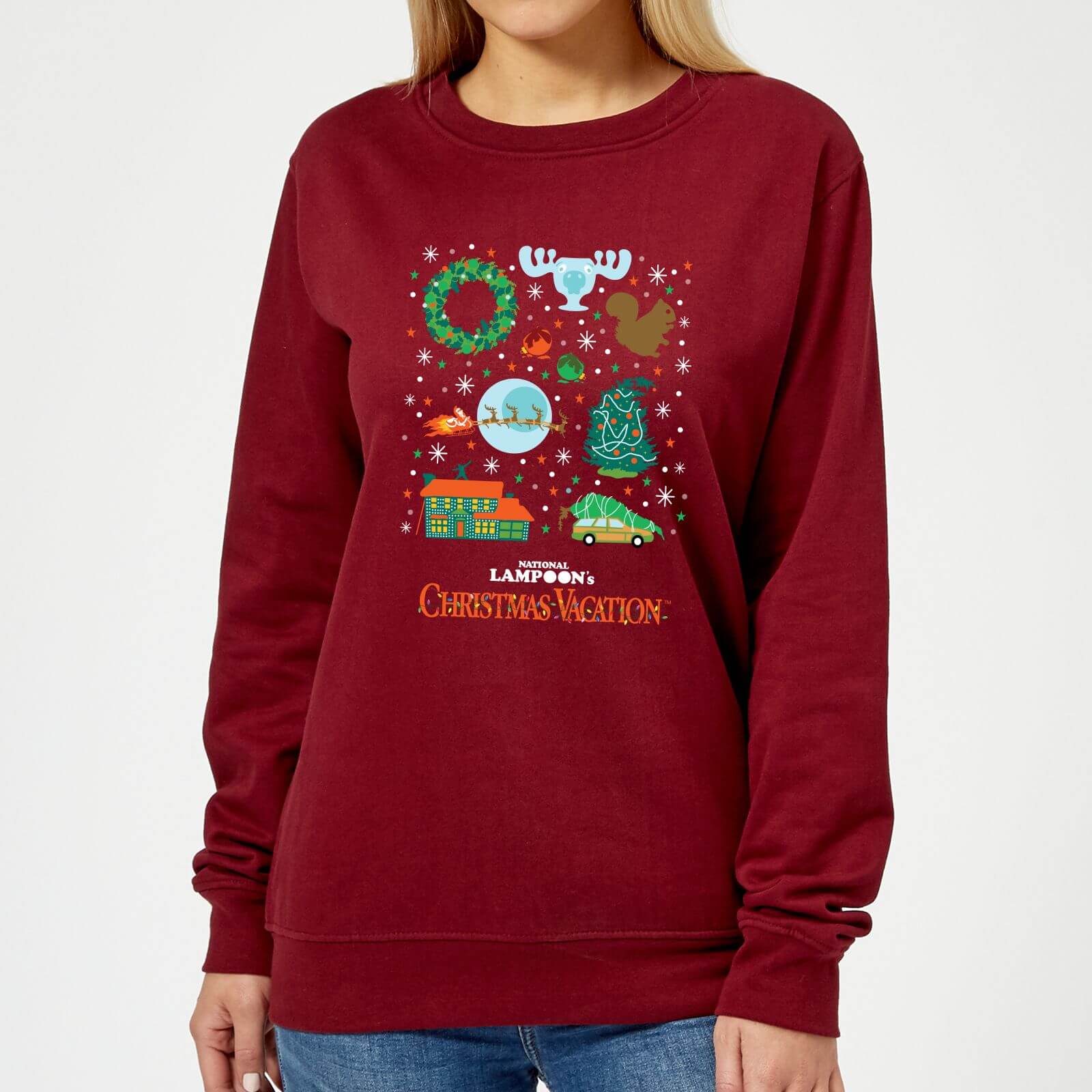 National Lampoon Griswold Christmas Starter Pack Women's Christmas Sweatshirt - Burgundy - XS