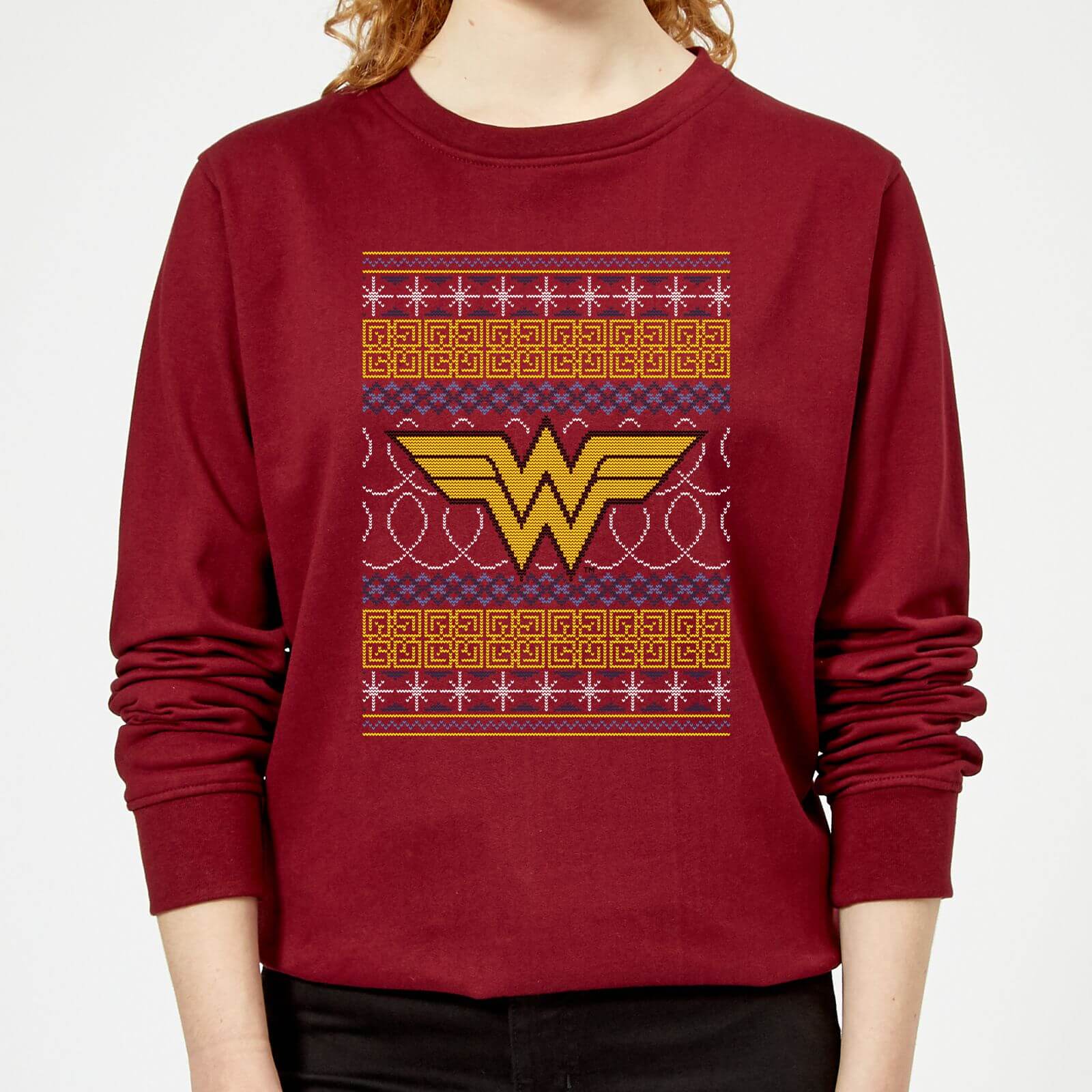 DC Wonder Woman Knit Women's Christmas Sweatshirt - Burgundy - XS