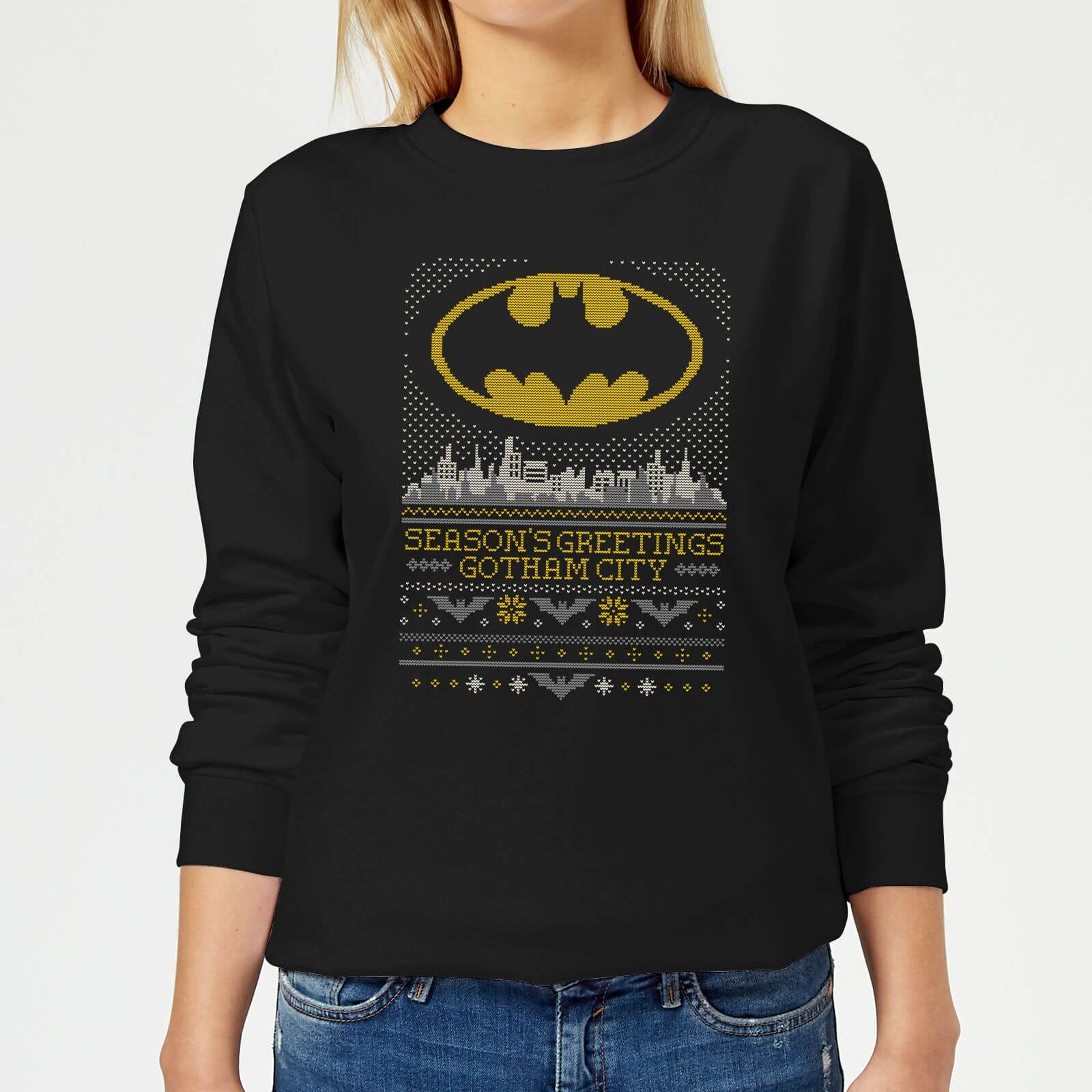 DC Comics Batman Seasons Greetings From Gotham Women's Christmas Sweatshirt - Black - 3XL