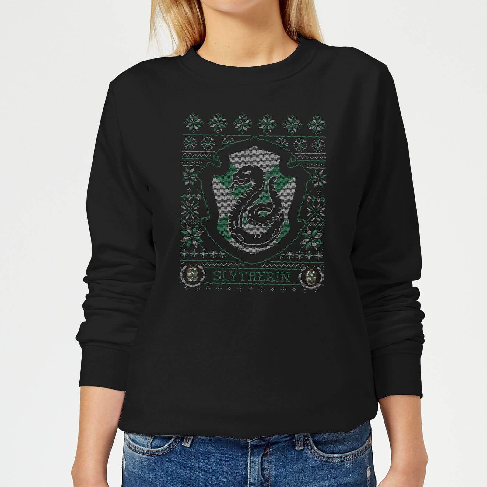 Harry Potter Slytherin Crest Women's Christmas Sweatshirt - Black - L