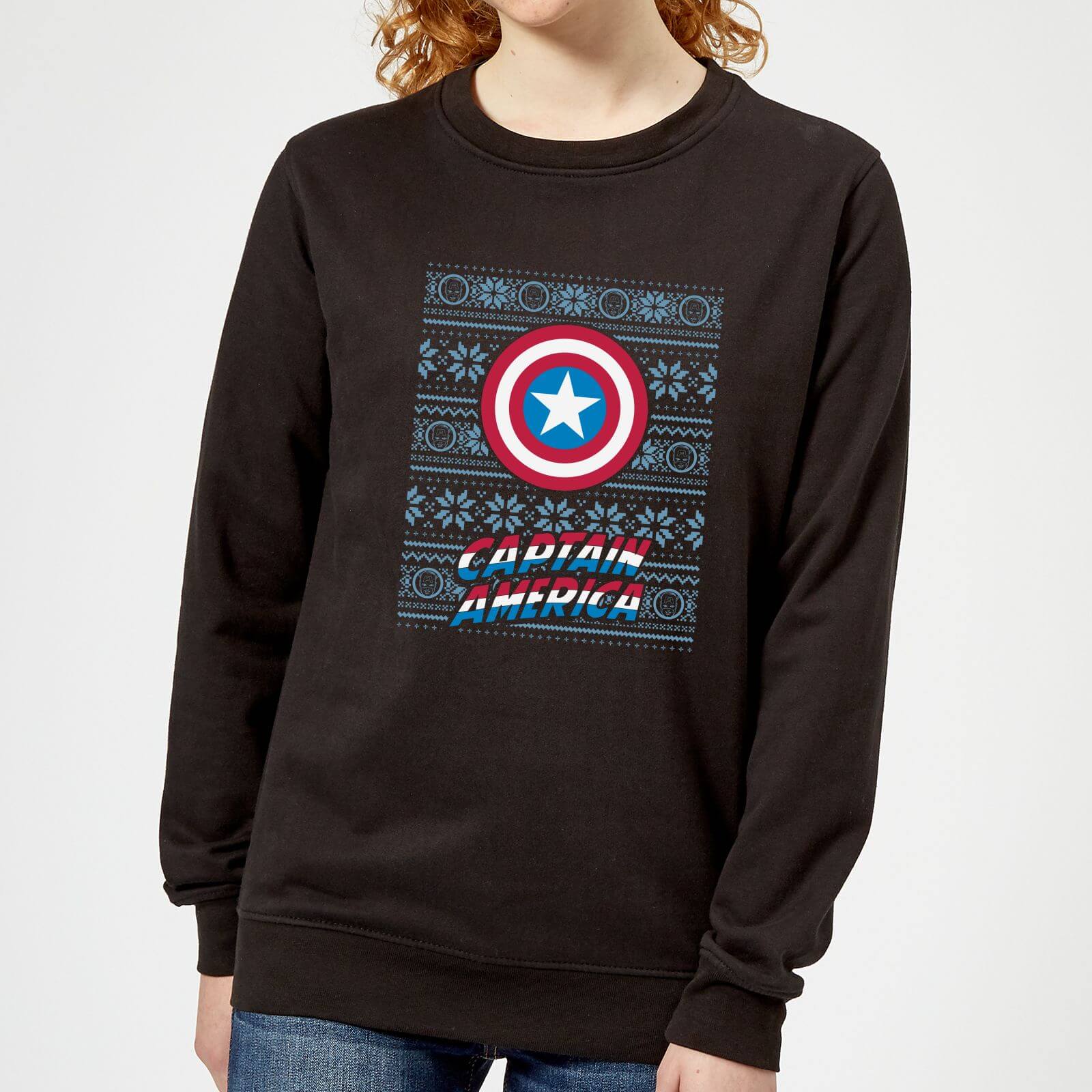 Marvel Captain America Damen Weihnachtspullover – Schwarz – 3XL – Schwarz