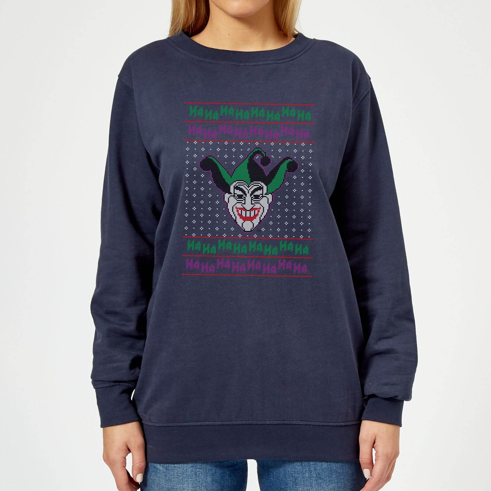 DC Joker Knit Women's Christmas Sweatshirt - Navy - XS - Navy
