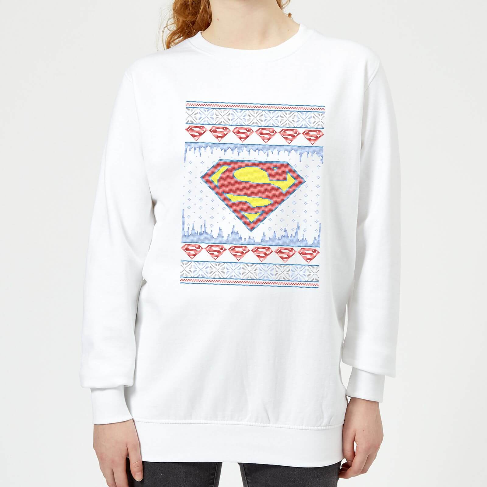 DC Comics Supergirl Knit Damen Weihnachtspullover – Weiß - XXL