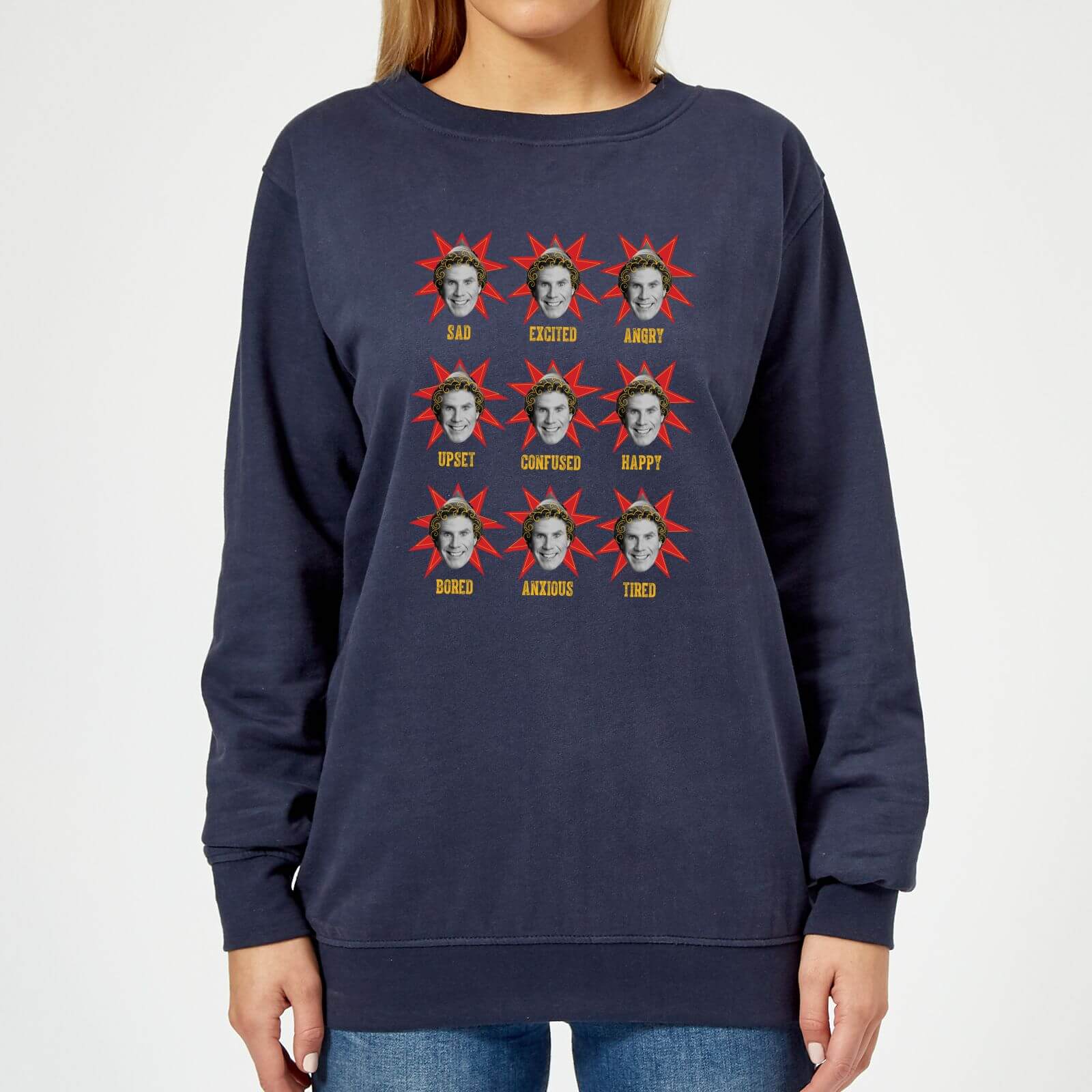 Elf Faces Women's Christmas Sweatshirt - Navy - XS - Navy