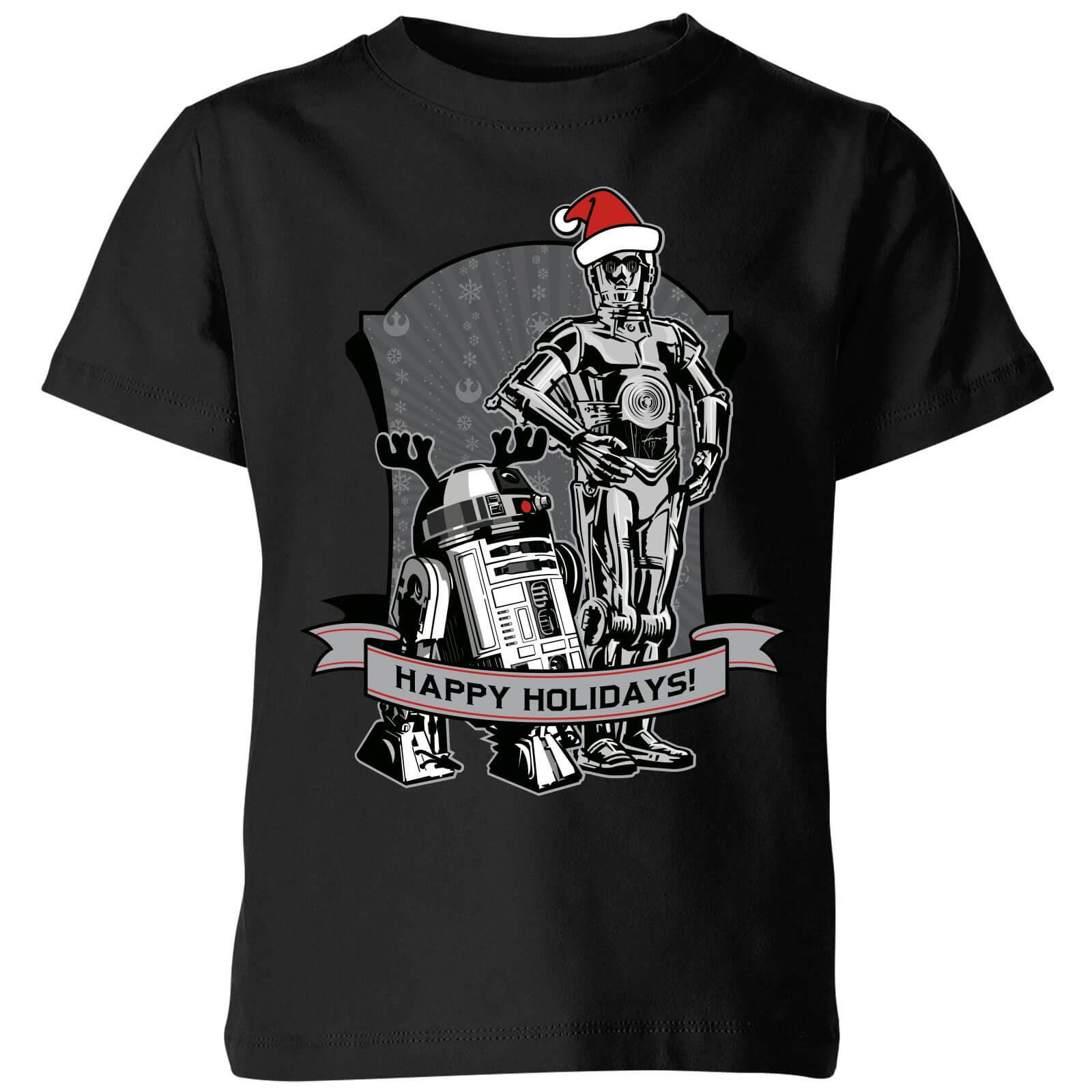 

T-Shirt Star Wars Happy Holidays Droids Christmas- Nero - Bambini - 3-4 Anni