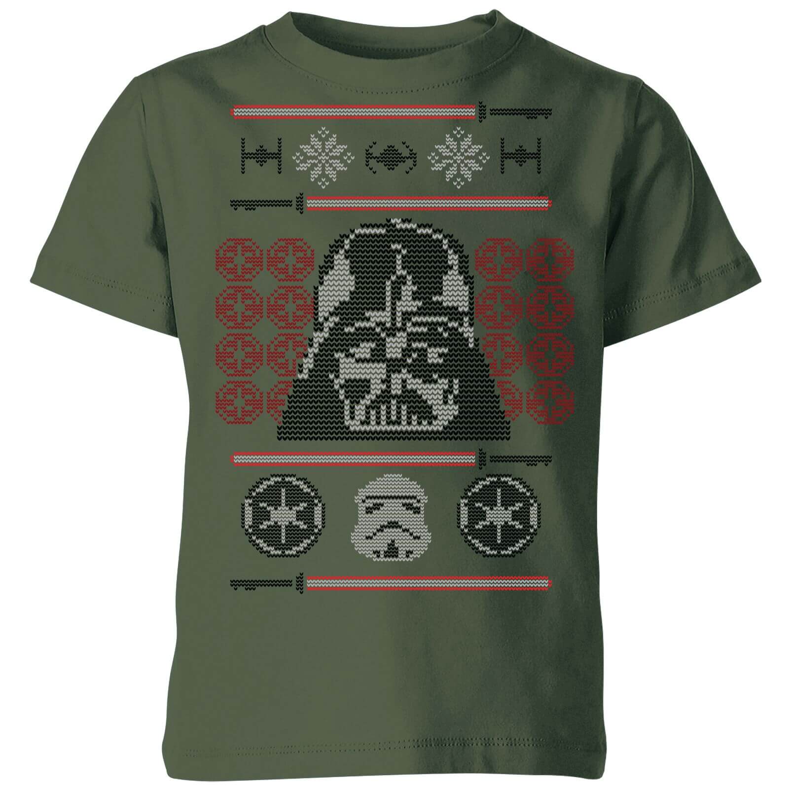 Star Wars Darth Vader Face Knit Kids' Christmas T-Shirt - Forest Green - 5-6 Jahre