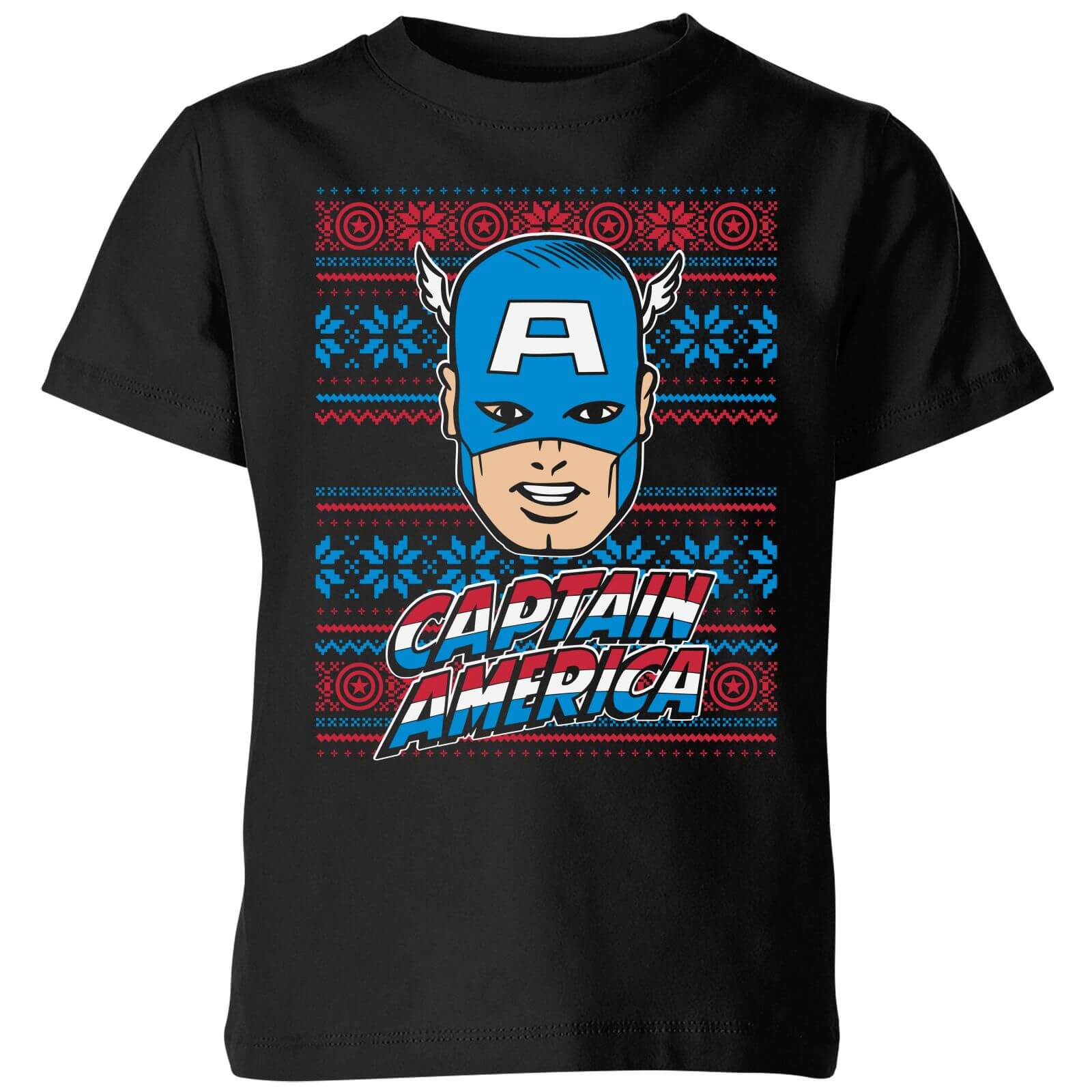 Marvel Captain America Face Kids' Christmas T-Shirt - Black - 9-10 Years - Black