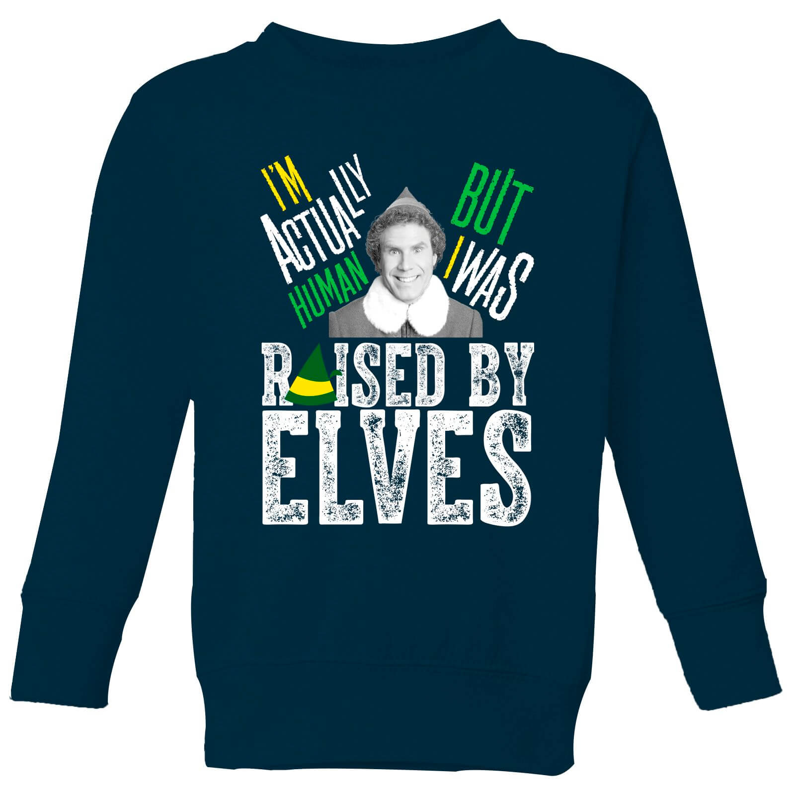 Elf Raised By Elves Kids' Christmas Sweatshirt - Navy - 9-10 Years