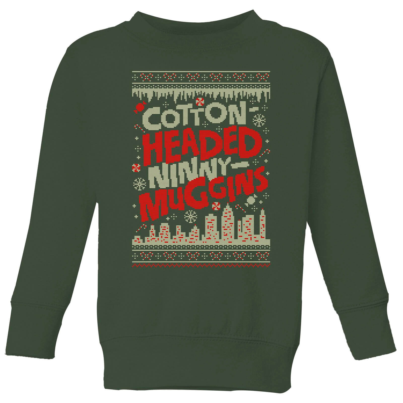 Elf Cotton-Headed-Ninny-Muggins Knit Kids' Christmas Sweatshirt - Forest Green - 3-4 Years