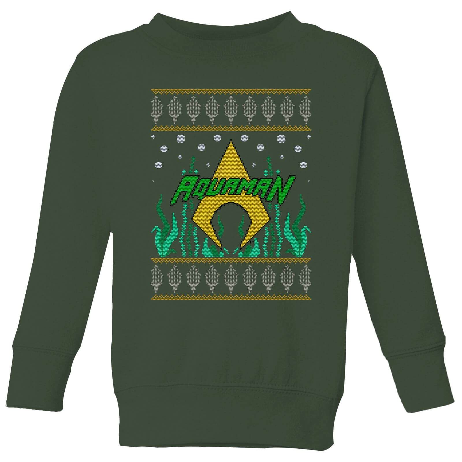 DC Aquaman Knit Kids' Christmas Sweatshirt - Forest Green - 3-4 Years - Forest Green