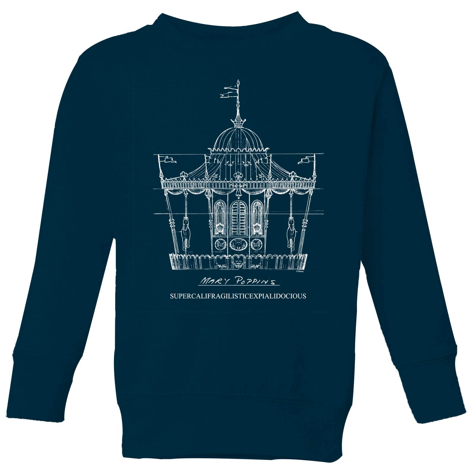Mary Poppins Carousel Sketch Kids' Christmas Sweatshirt - Navy - 11-12 Years - Navy
