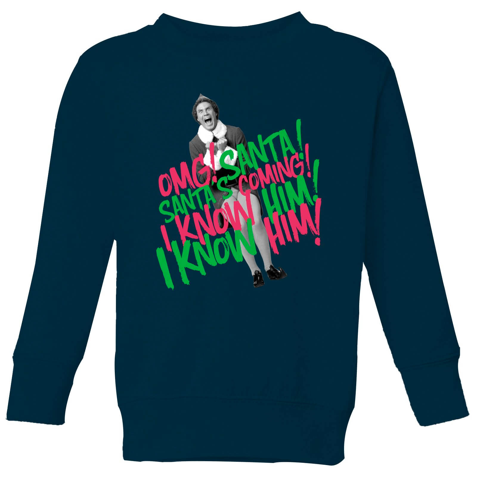 Elf Santa! I Know Him! Kids' Christmas Sweatshirt - Navy - 9-10 Years