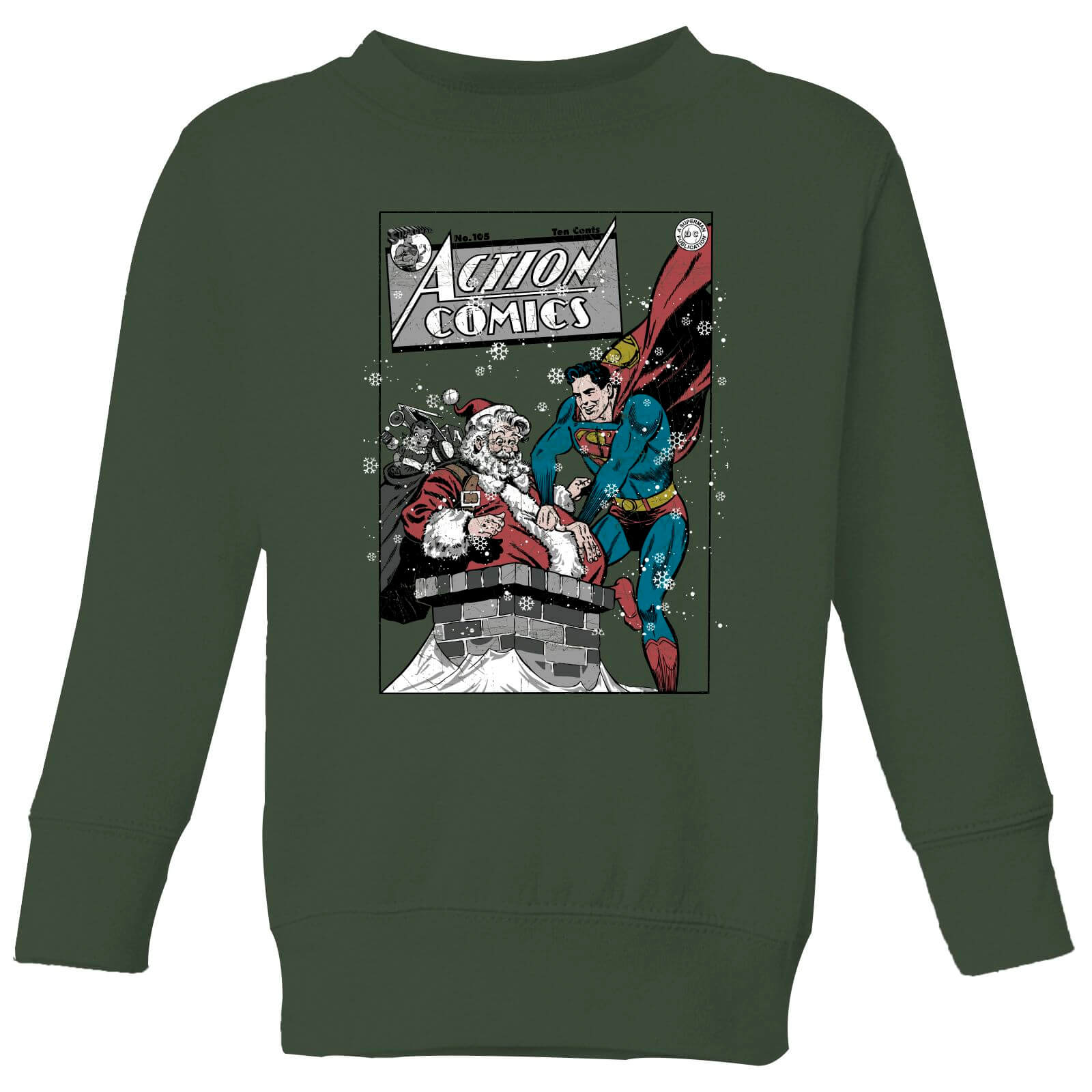 DC Superman Action Comics Kids' Christmas Sweatshirt - Forest Green - 3-4 Years - Forest Green