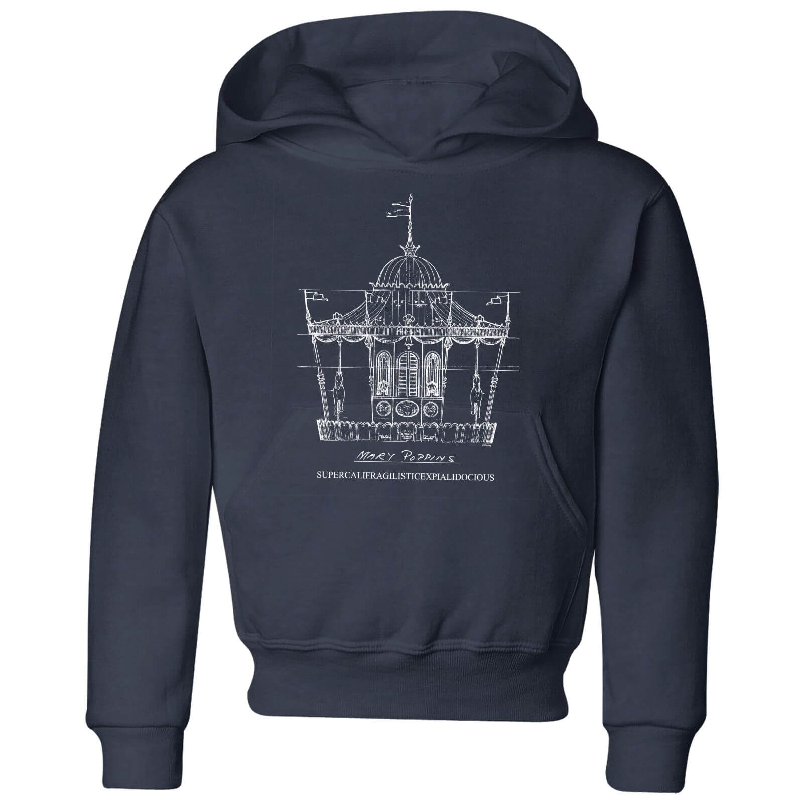Mary Poppins Carousel Sketch Kids' Christmas Hoodie - Navy - 7-8 Years