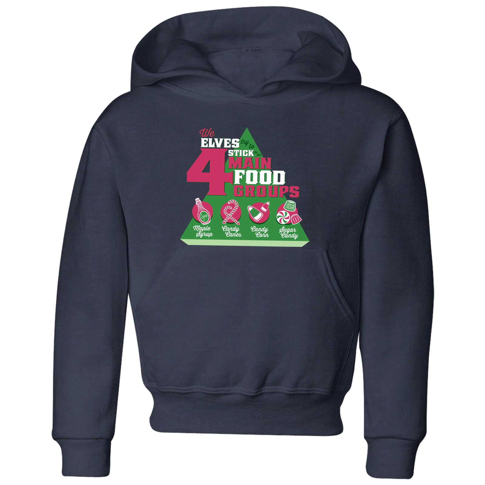 Elf Food Groups Kids' Christmas Hoodie - Navy - 3-4 Years - Navy