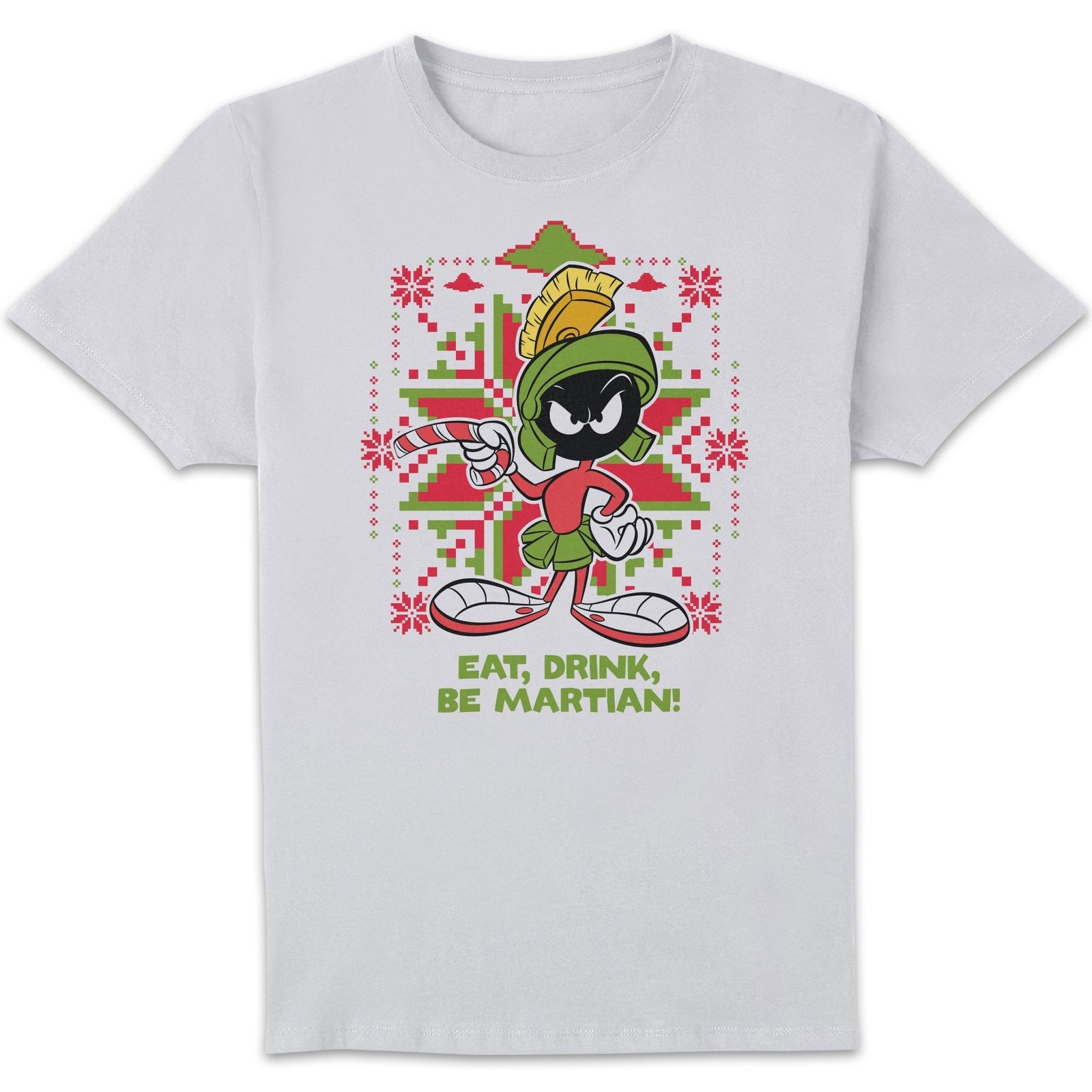 Looney Tunes Eat Drink Be Martian Men's Christmas T-Shirt - White - 5XL
