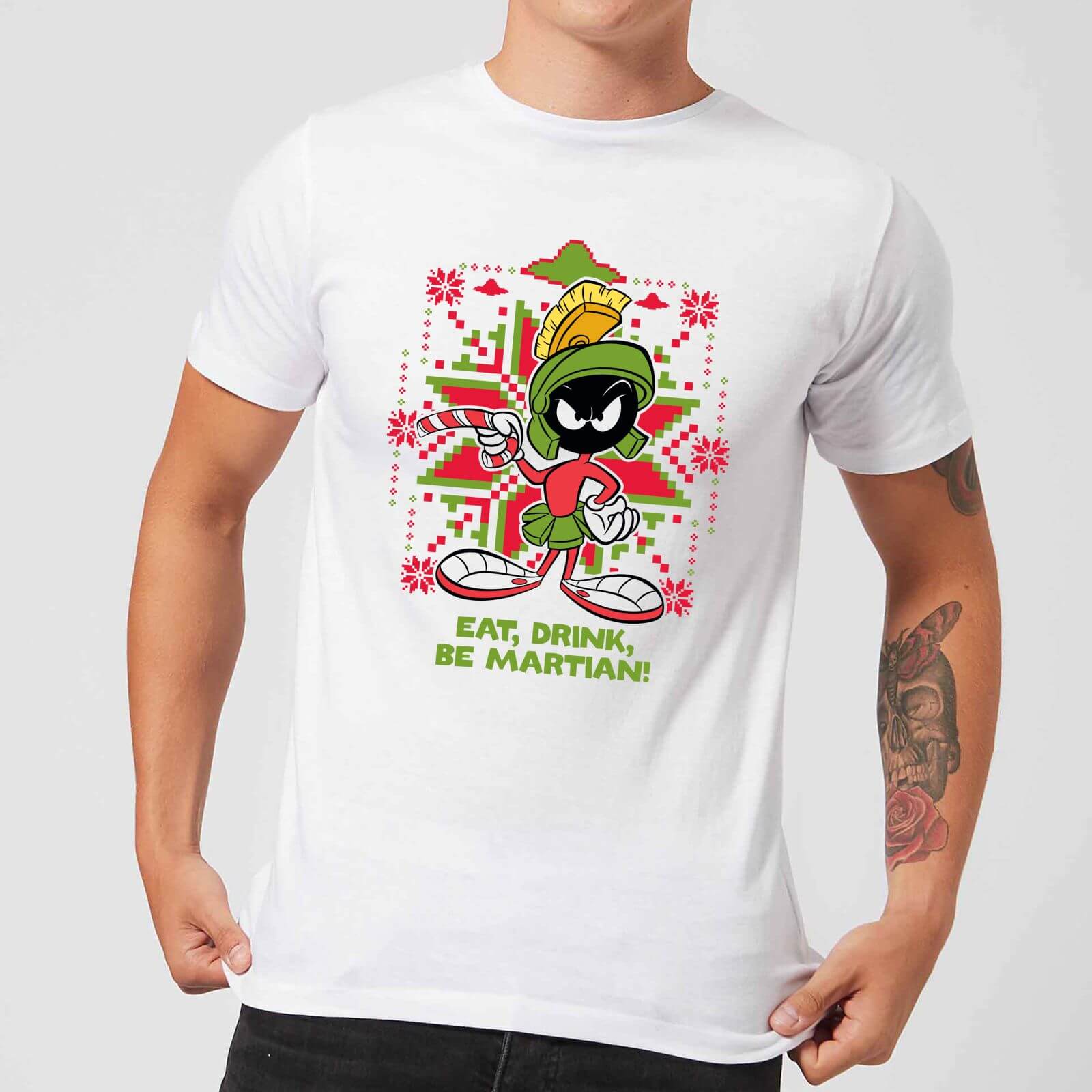 

Looney Tunes Eat Drink Be Martian Men's Christmas T-Shirt - White - S