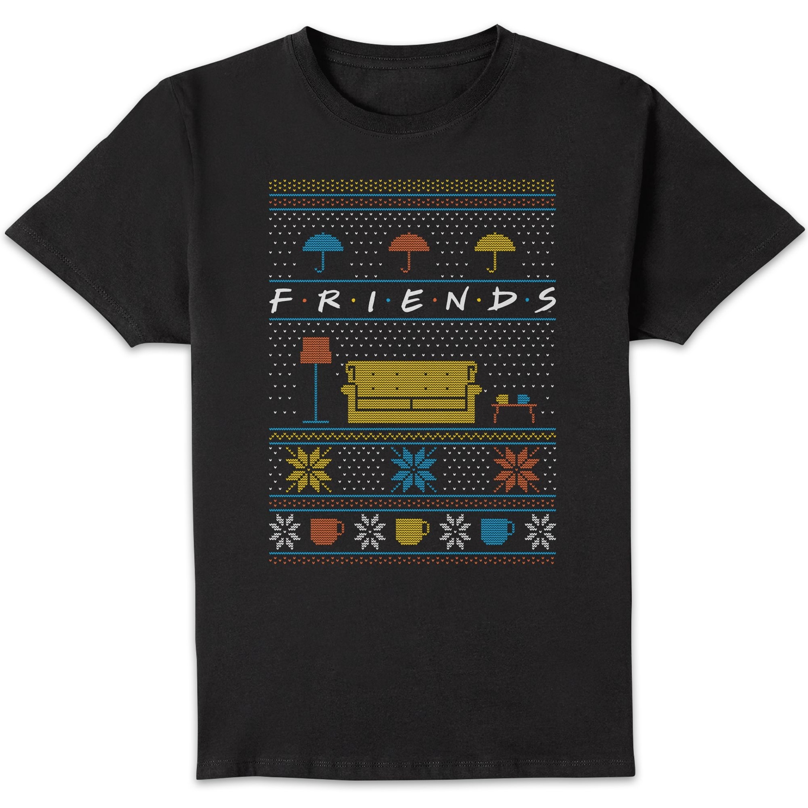 Friends Sofa Knit Men's Christmas T-Shirt - Black - XL