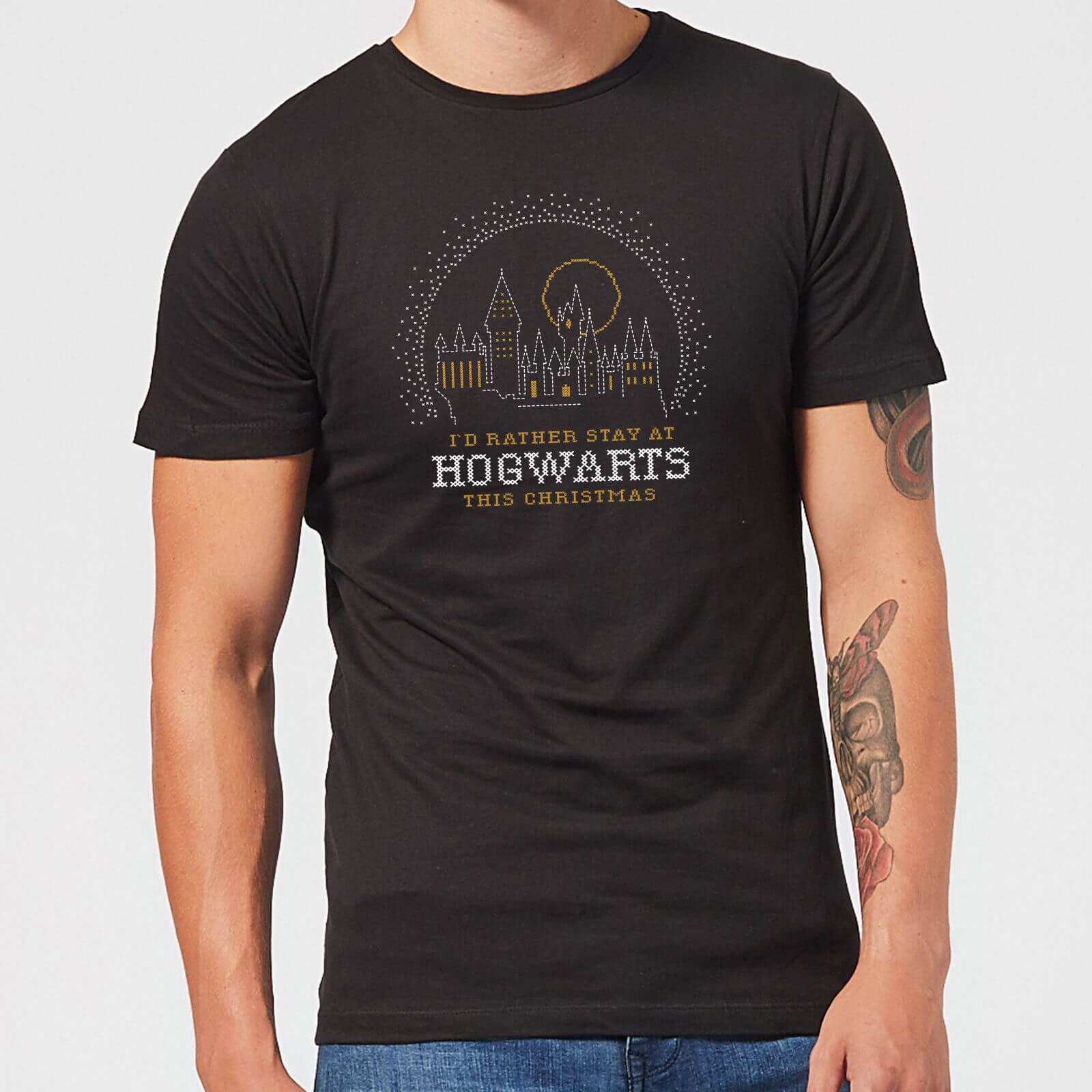 Harry Potter I'd Rather Stay At Hogwarts Herren Christmas T-Shirt - Schwarz - M
