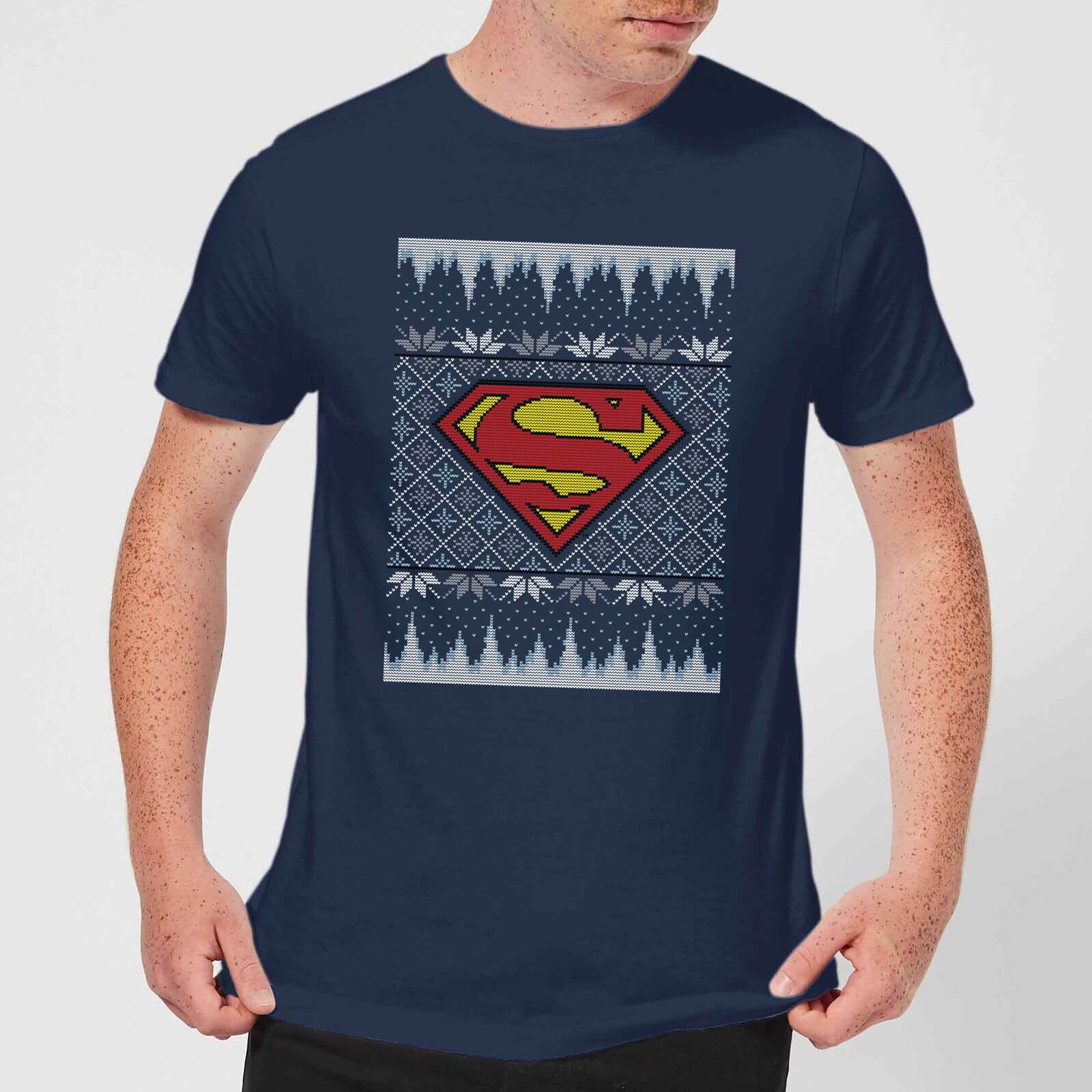 DC Superman Knit Men's Christmas T-Shirt - Navy - S