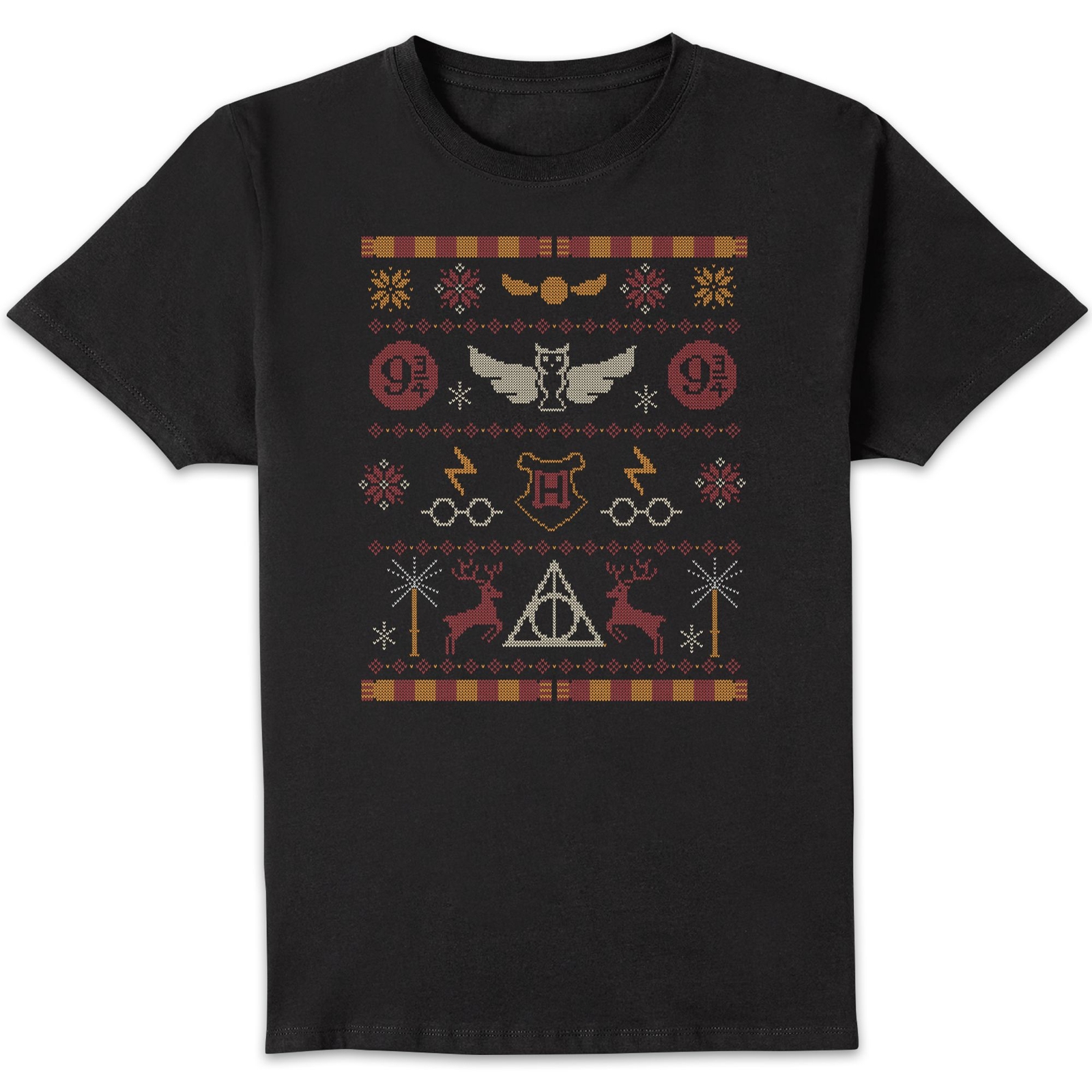 Harry Potter Knit Men's Christmas T-Shirt - Black - M