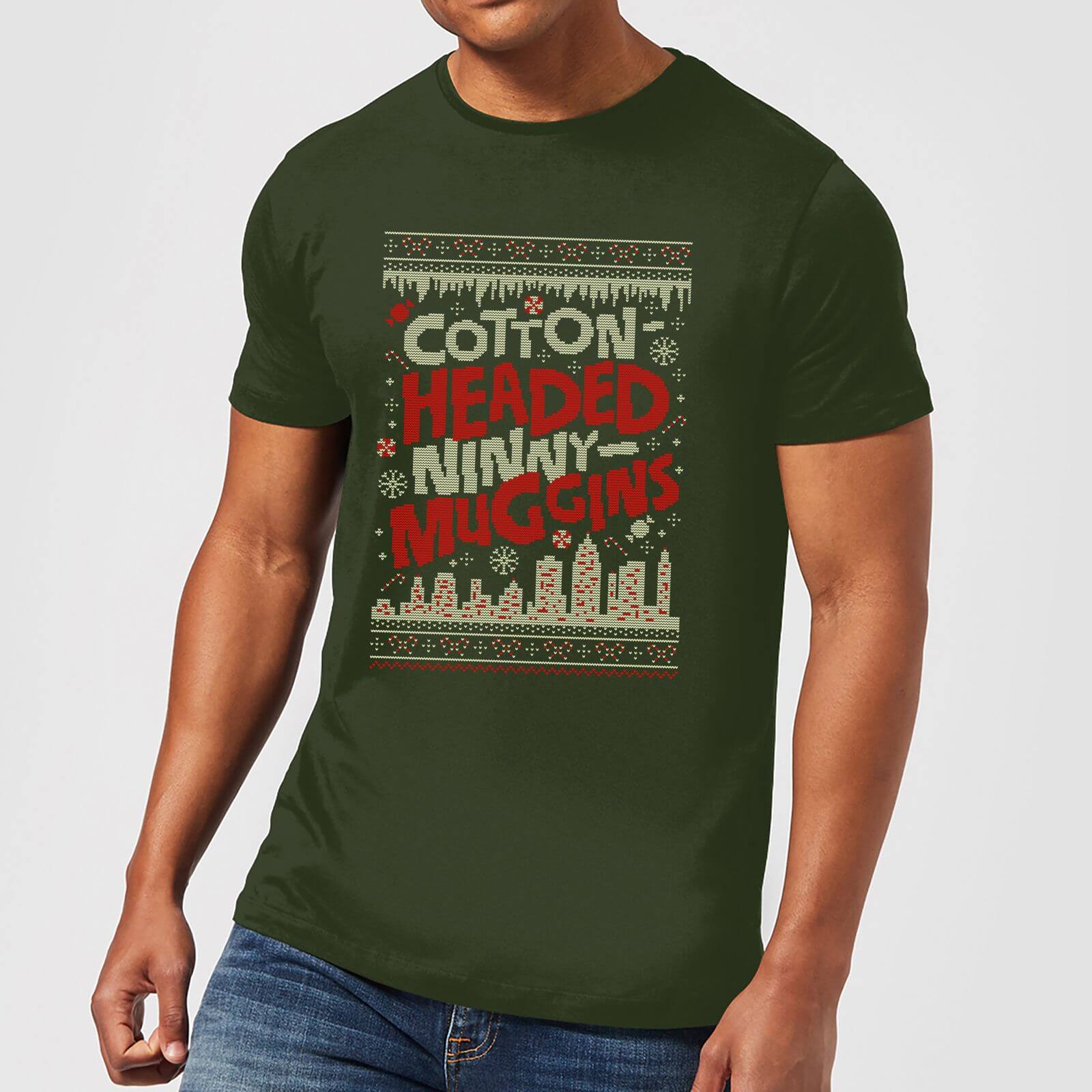 Elf Cotton-Headed-Ninny-Muggins Knit Herren Christmas T-Shirt - Dunkelgrün - XL