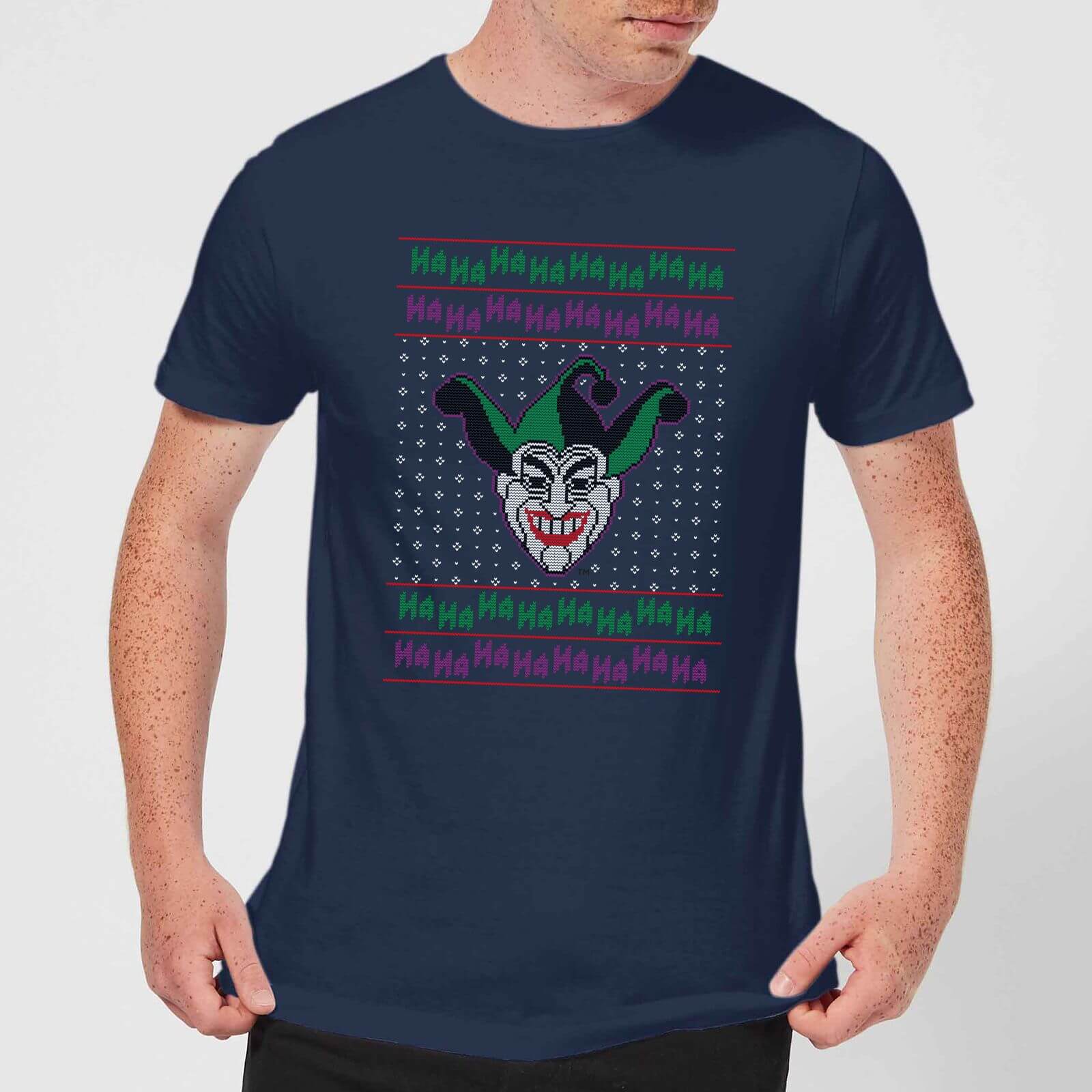 DC Joker Knit Men's Christmas T-Shirt - Navy - S - Navy