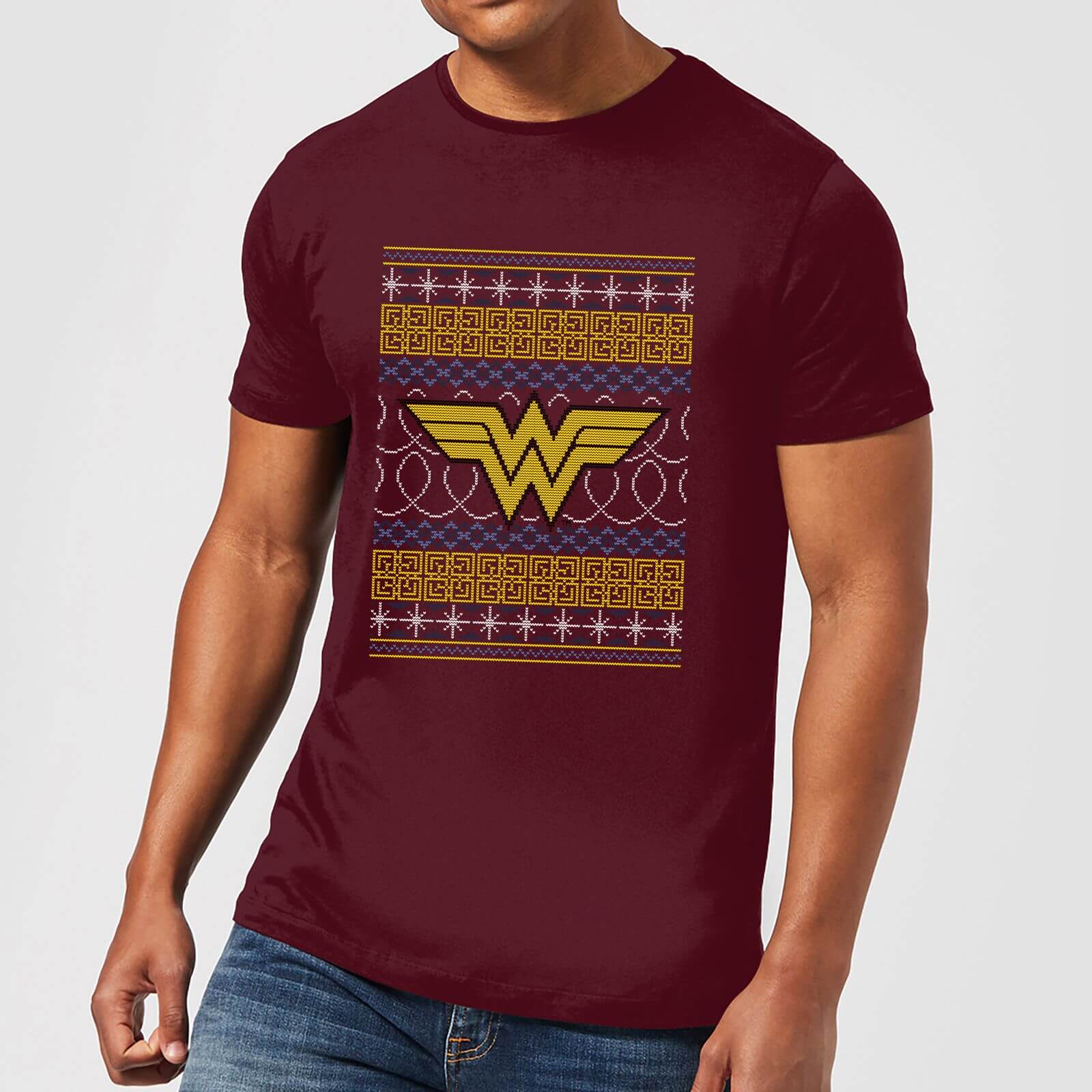 DC Wonder Woman Knit Men's Christmas T-Shirt - Burgundy - XS
