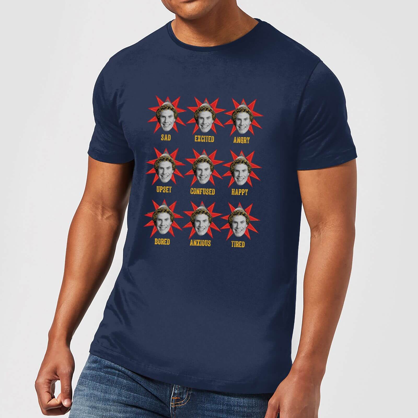 Elf Faces Men's Christmas T-Shirt - Navy - S