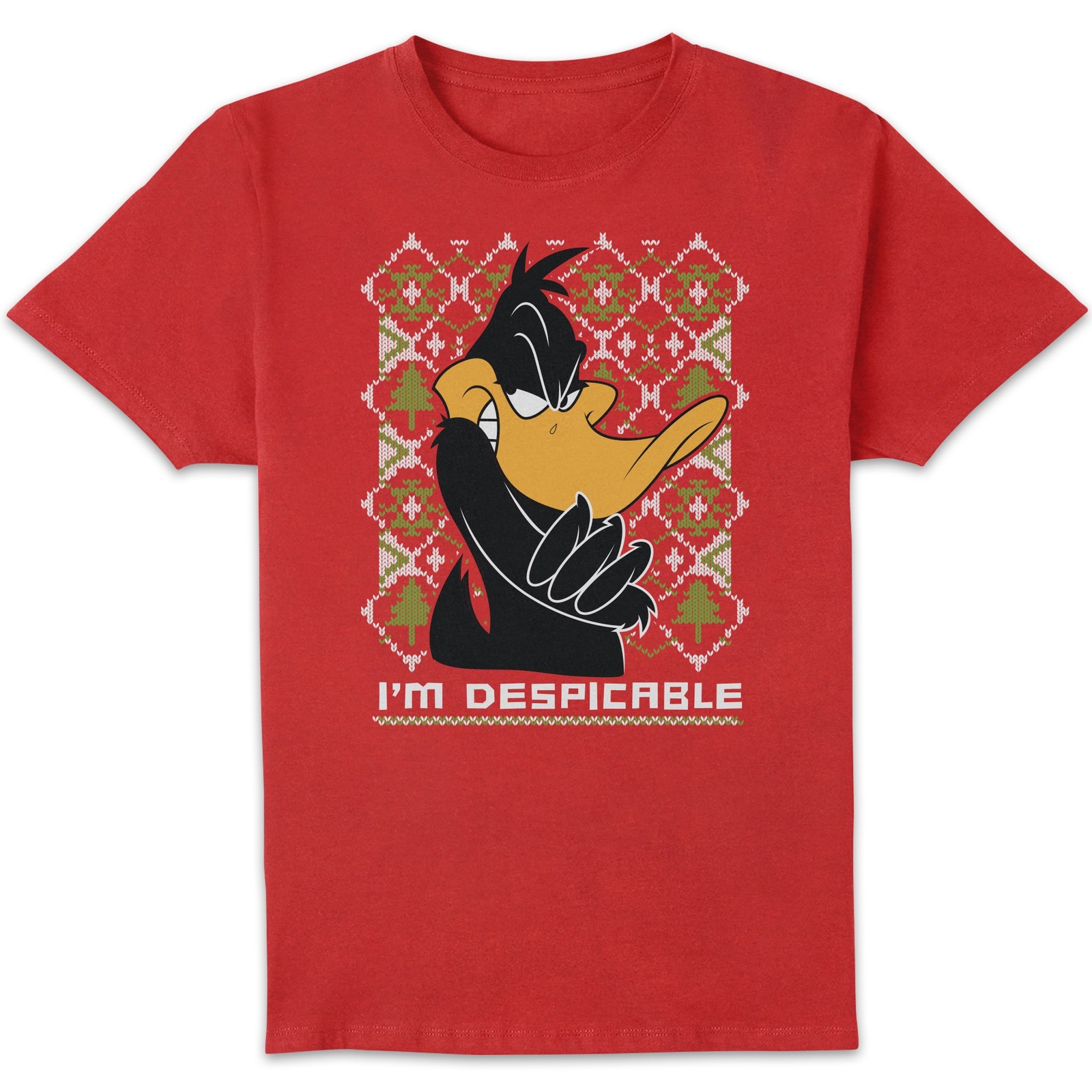 Looney Tunes Daffy Duck Knit Men's Christmas T-Shirt - Red - S