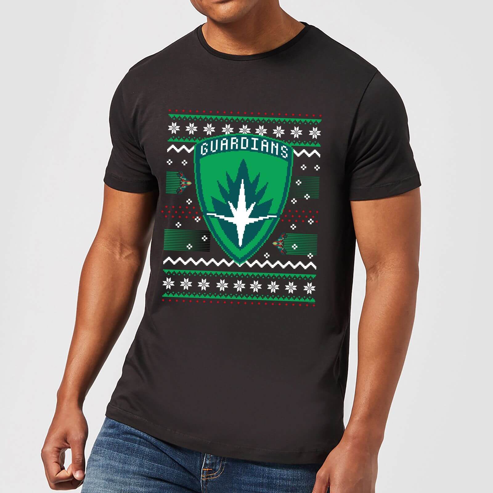 Guardians Of The Galaxy Badge Pattern Christmas Men's Christmas T-Shirt - Black - S - Black