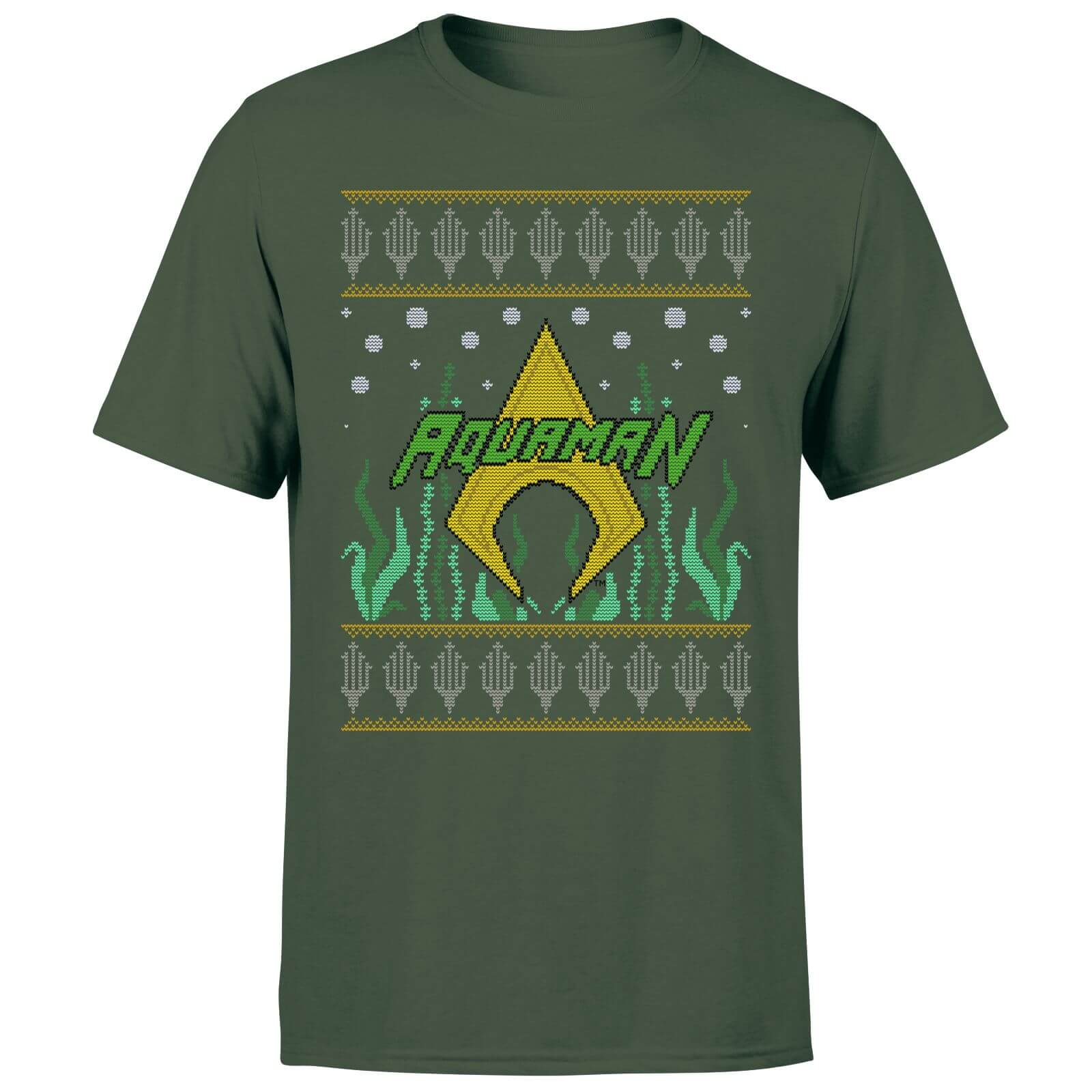 DC Aquaman Knit Men's Christmas T-Shirt - Forest Green - S - Forest Green