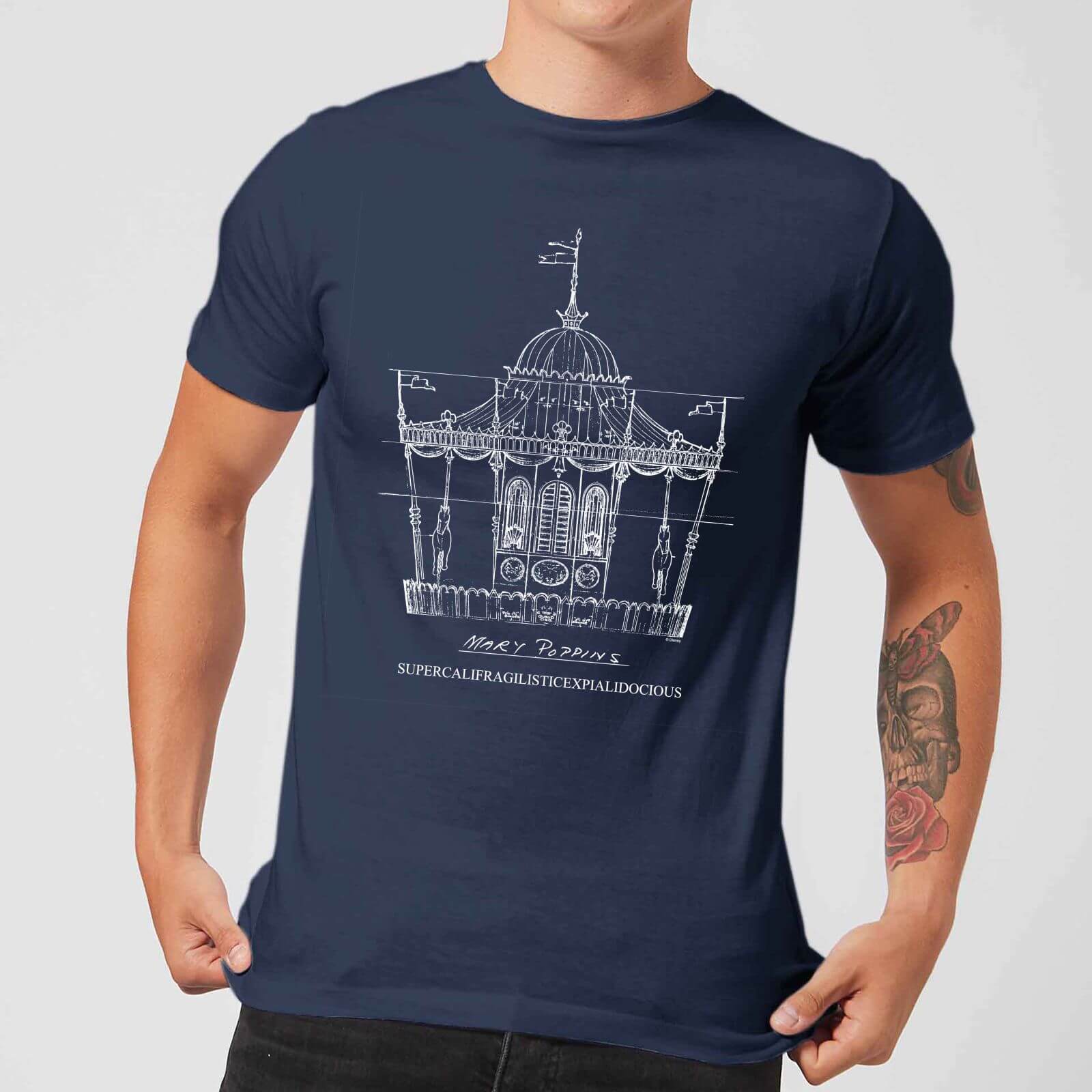 Mary Poppins Carousel Sketch Men's Christmas T-Shirt - Navy - XL - Navy