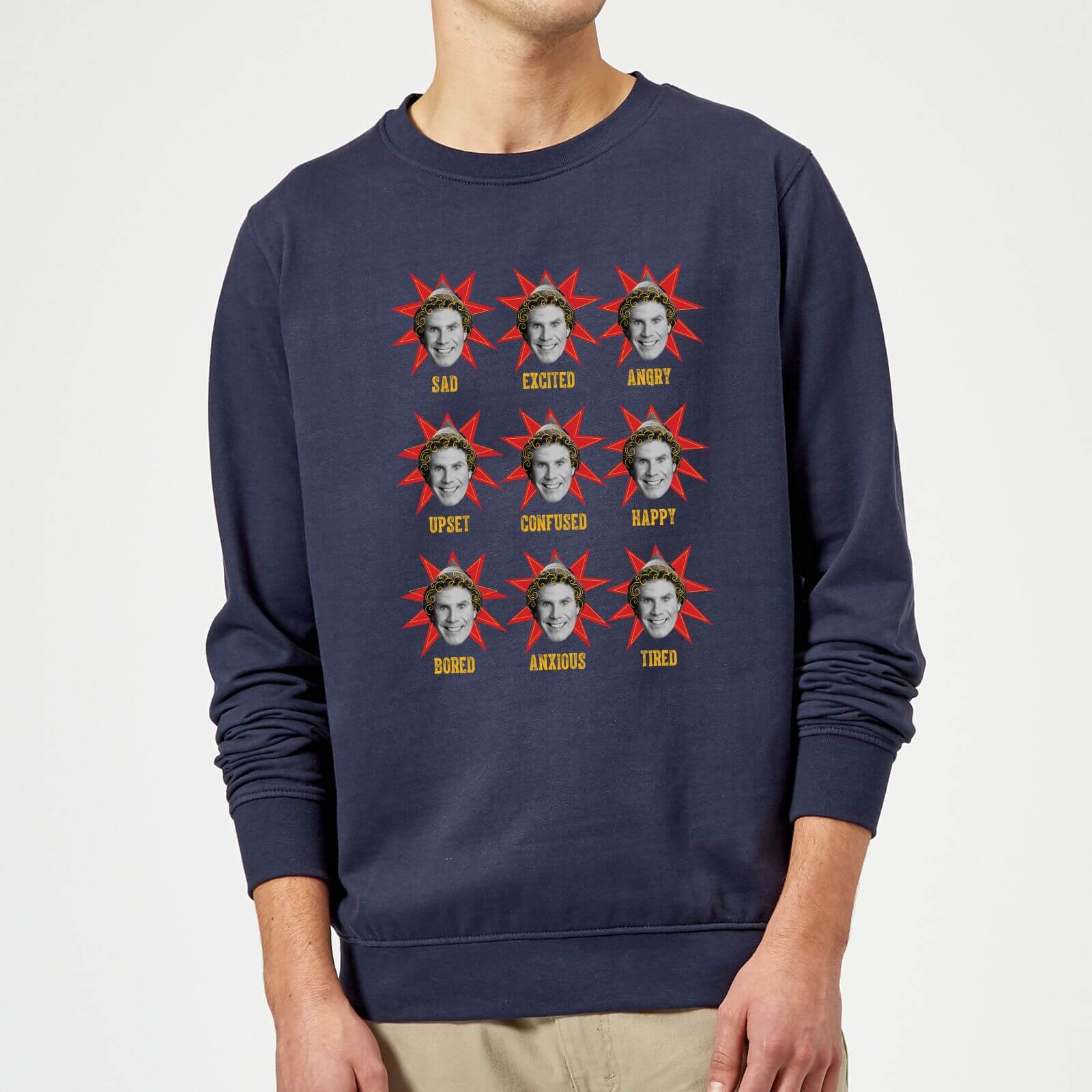 Elf Faces Christmas Sweatshirt - Navy - S