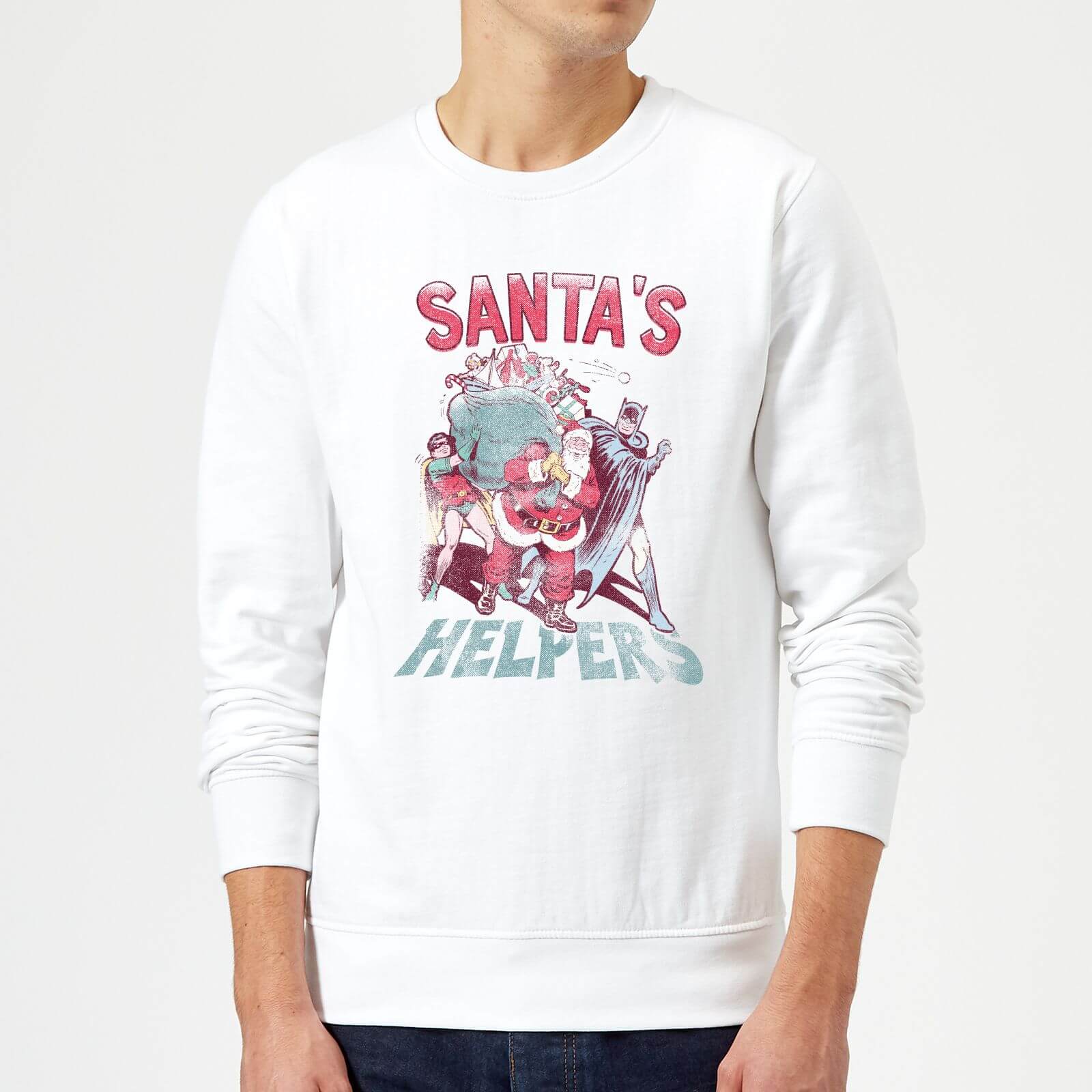 DC Santa's Helpers Christmas Jumper - White - L