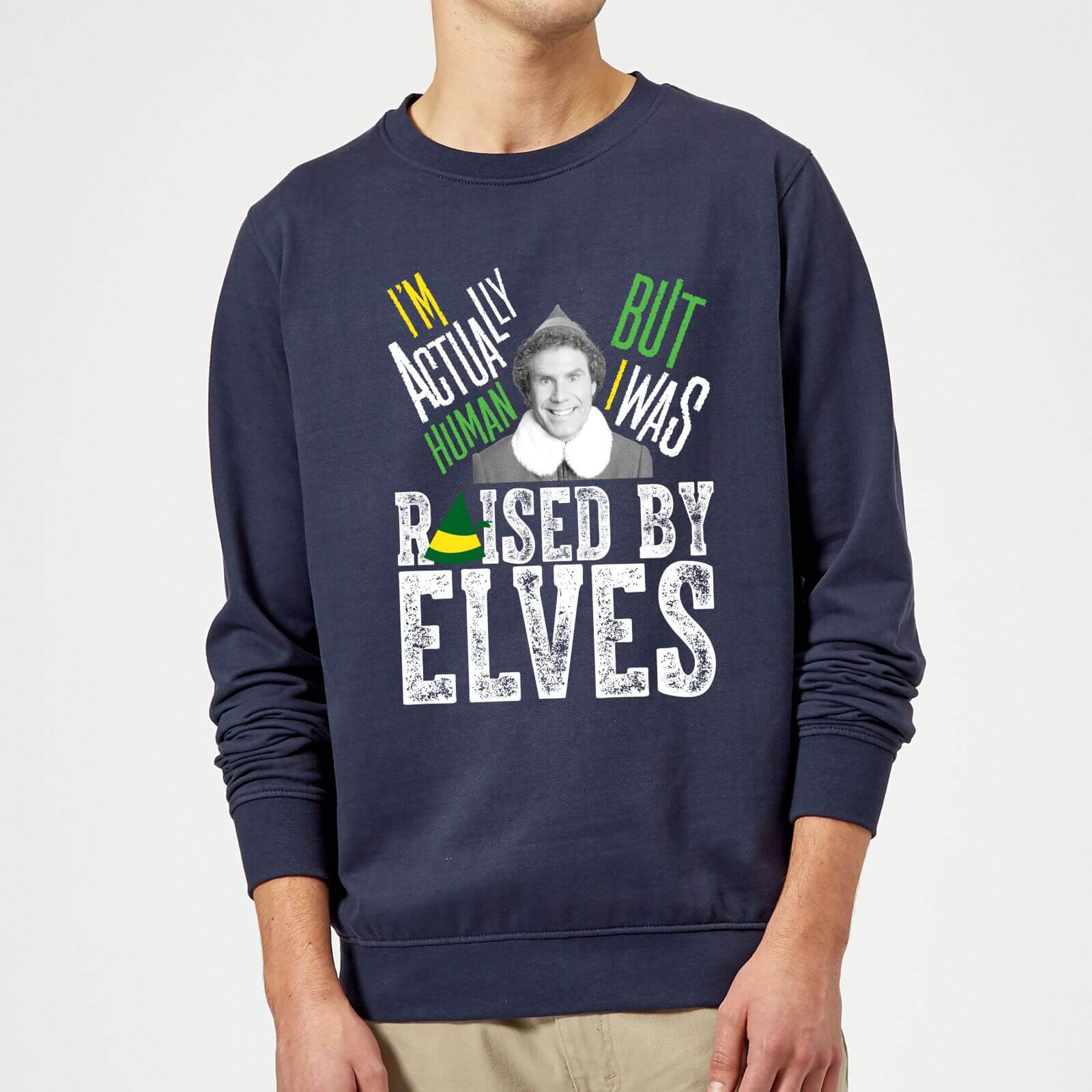 Elf Raised By Elves Christmas Sweatshirt - Navy - S