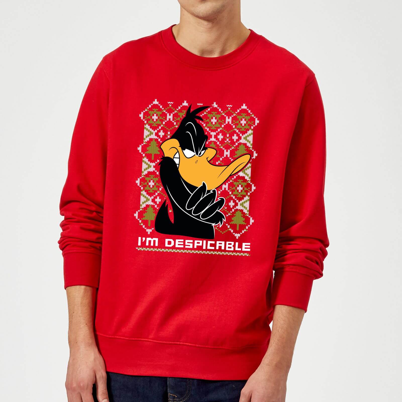 Looney Tunes Daffy Duck Knit Weihnachtspullover – Rot – M