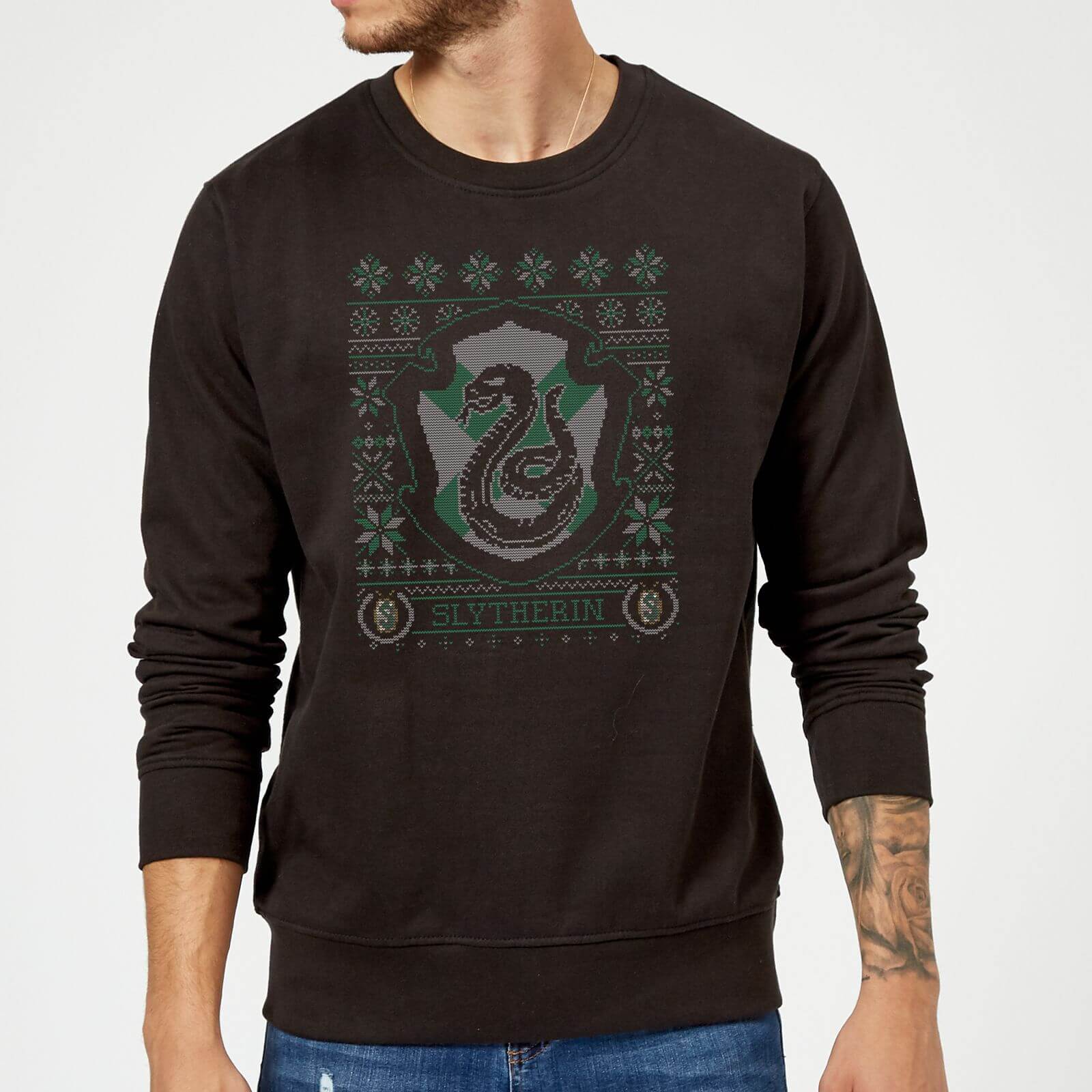 Harry Potter Slytherin Crest Christmas Sweatshirt - Black - XXL