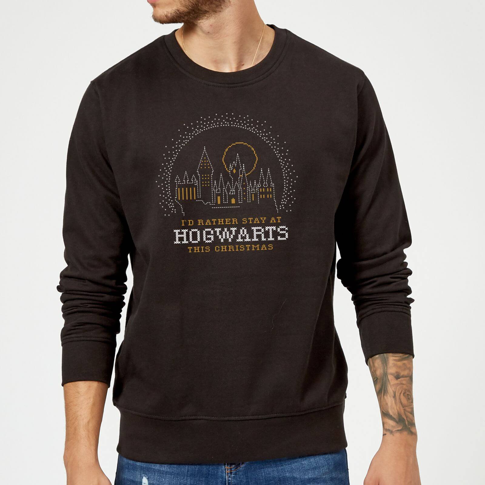 Harry Potter I'd Rather Stay At Hogwarts Christmas Sweater - Black - M