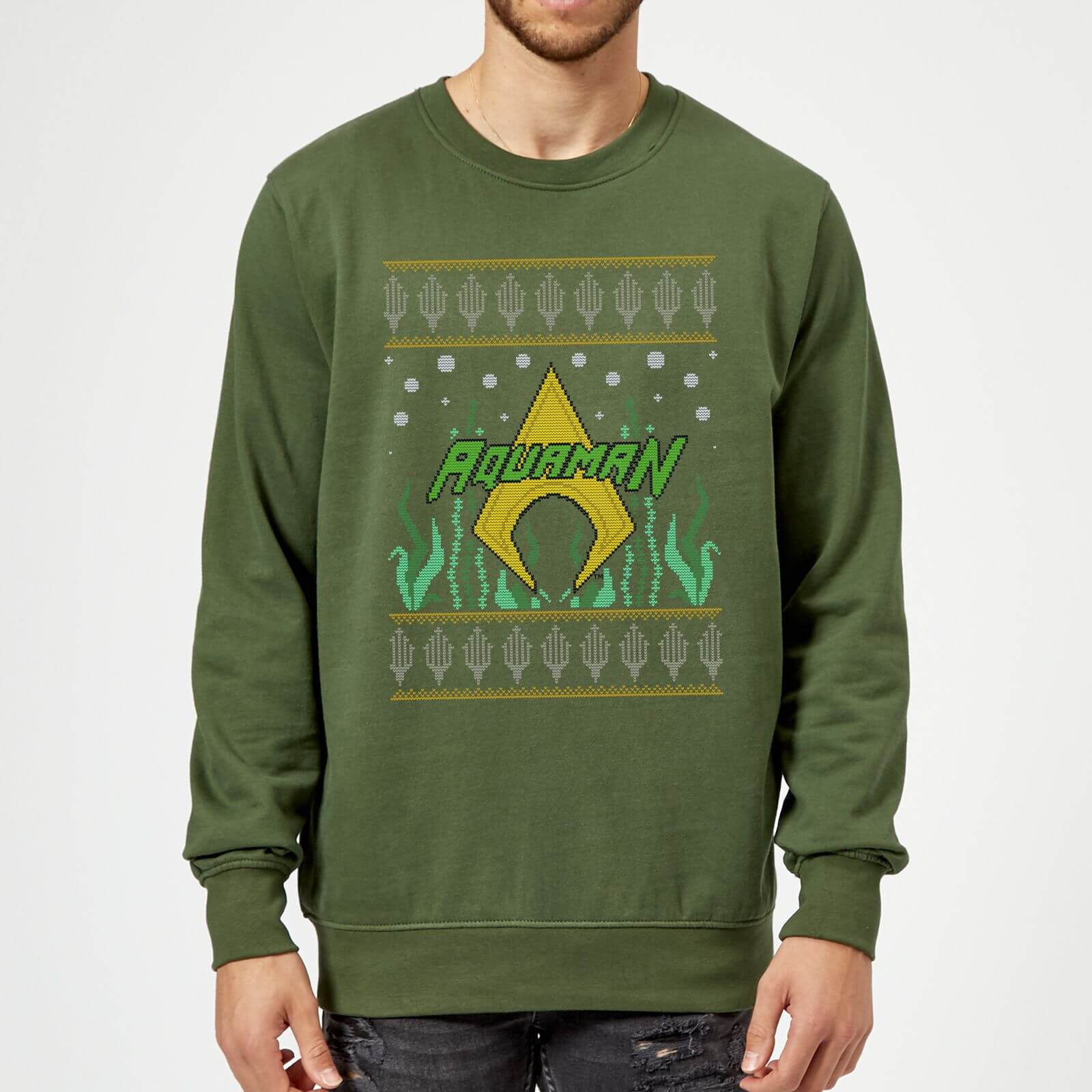 DC Aquaman Knit Weihnachtspullover - Dunkelgrün - M - Forest Green