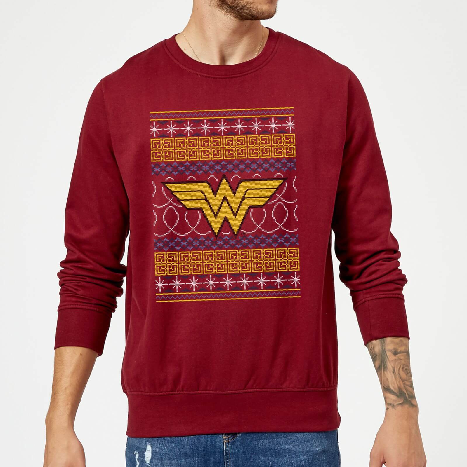 DC Comics Wonder Woman Knit Weihnachtspullover – Burgund – S