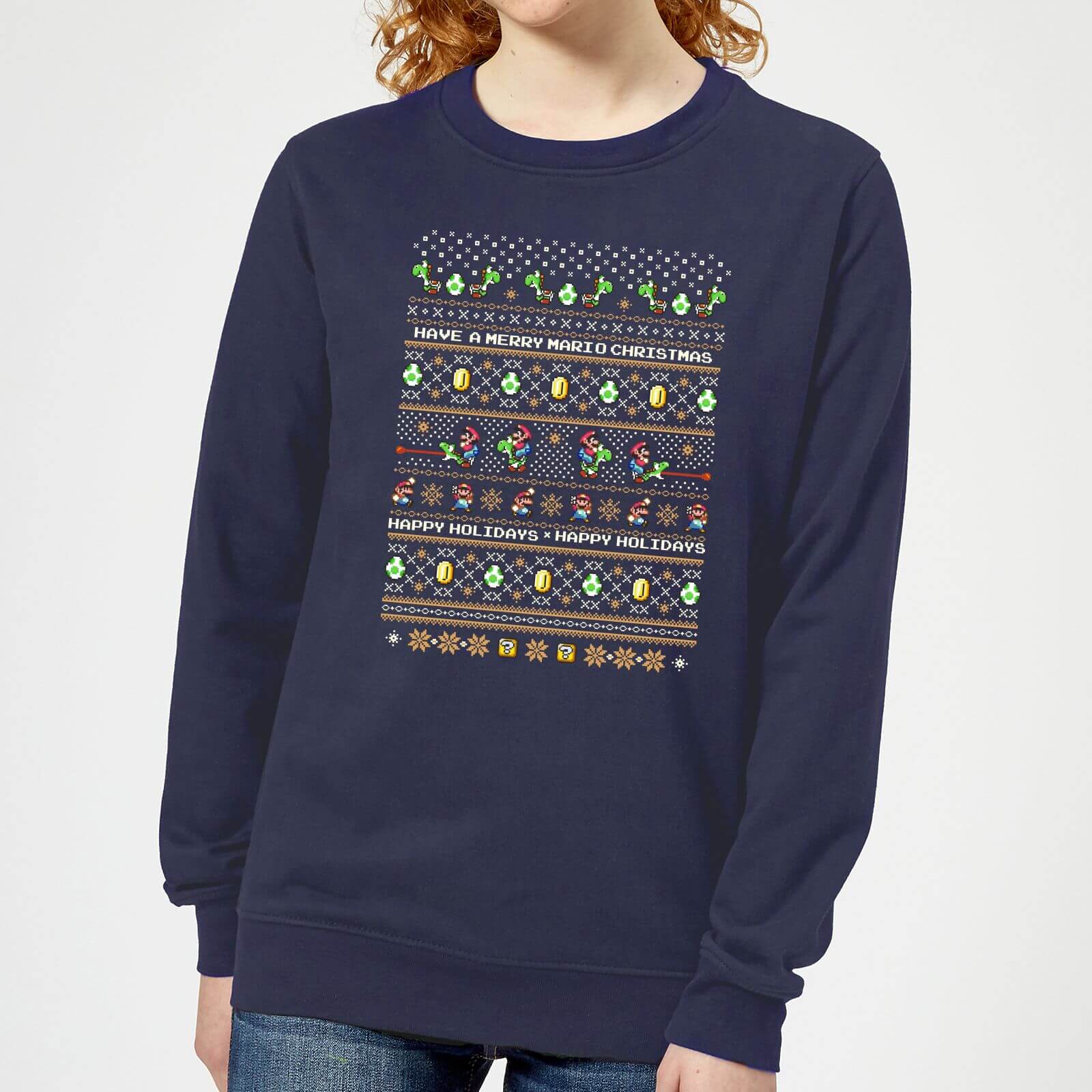 

Nintendo Super Mario Yoshi Have A Merry Mario Christmas Women's Sweatshirt - Navy - S