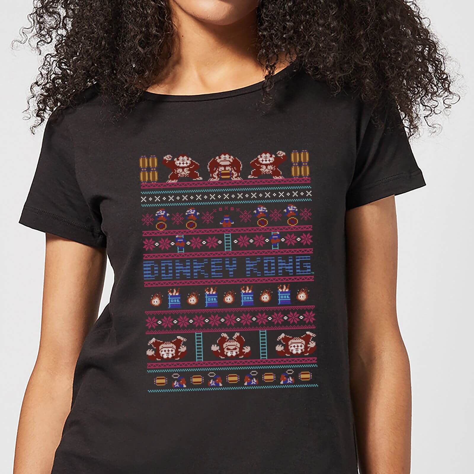 Nintendo Donkey Kong Retro Black Christmas Women's Christmas T-Shirt - Black - XXL - Black