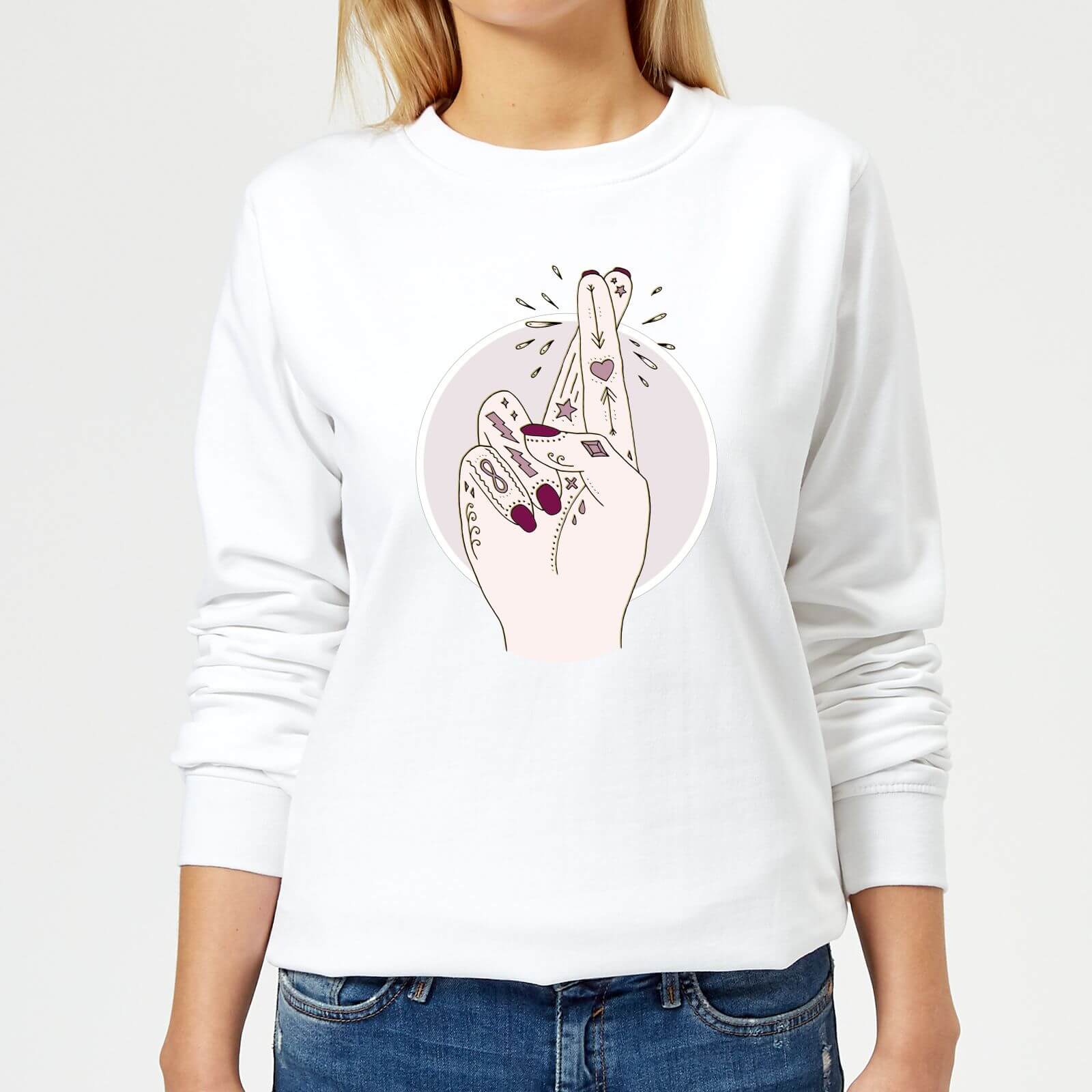 Barlena Fingers Crossed Women's Sweatshirt - White - XS - White
