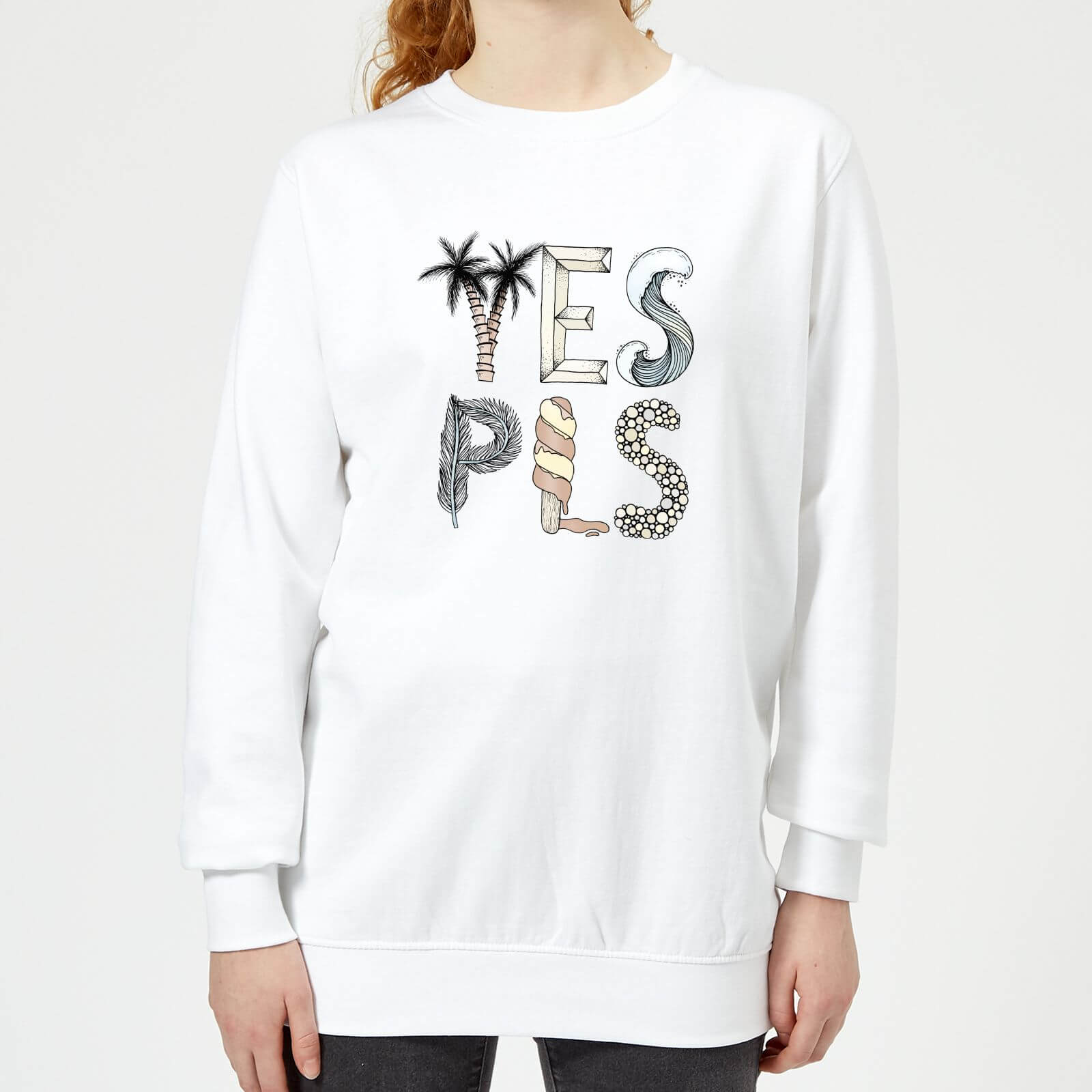 Barlena Yes Please Women's Sweatshirt - White - XS - White